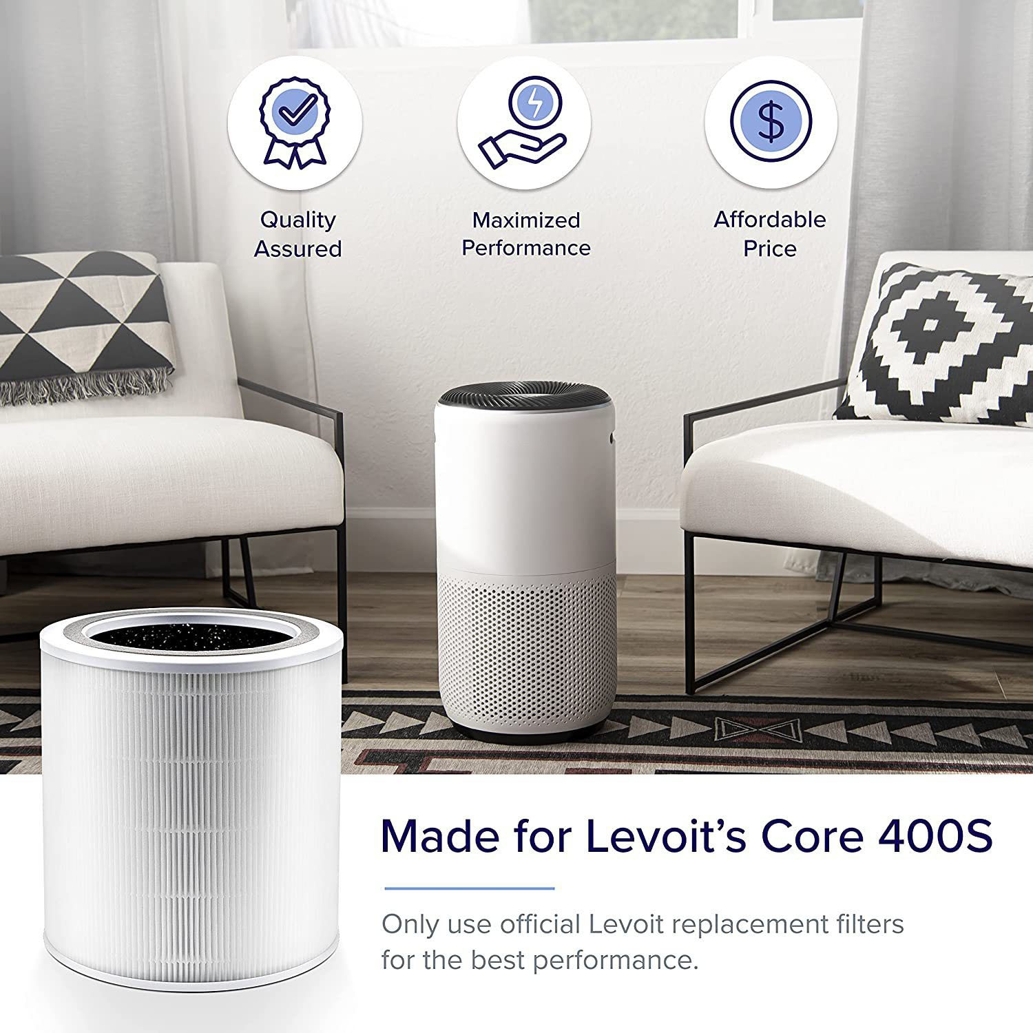 Replacement Filter for LEVOIT Core 400S WiFi Air Purifie, Core 400S 3-in-1 True HEPA Activated Carbon Pre-Filter, 1 Pack