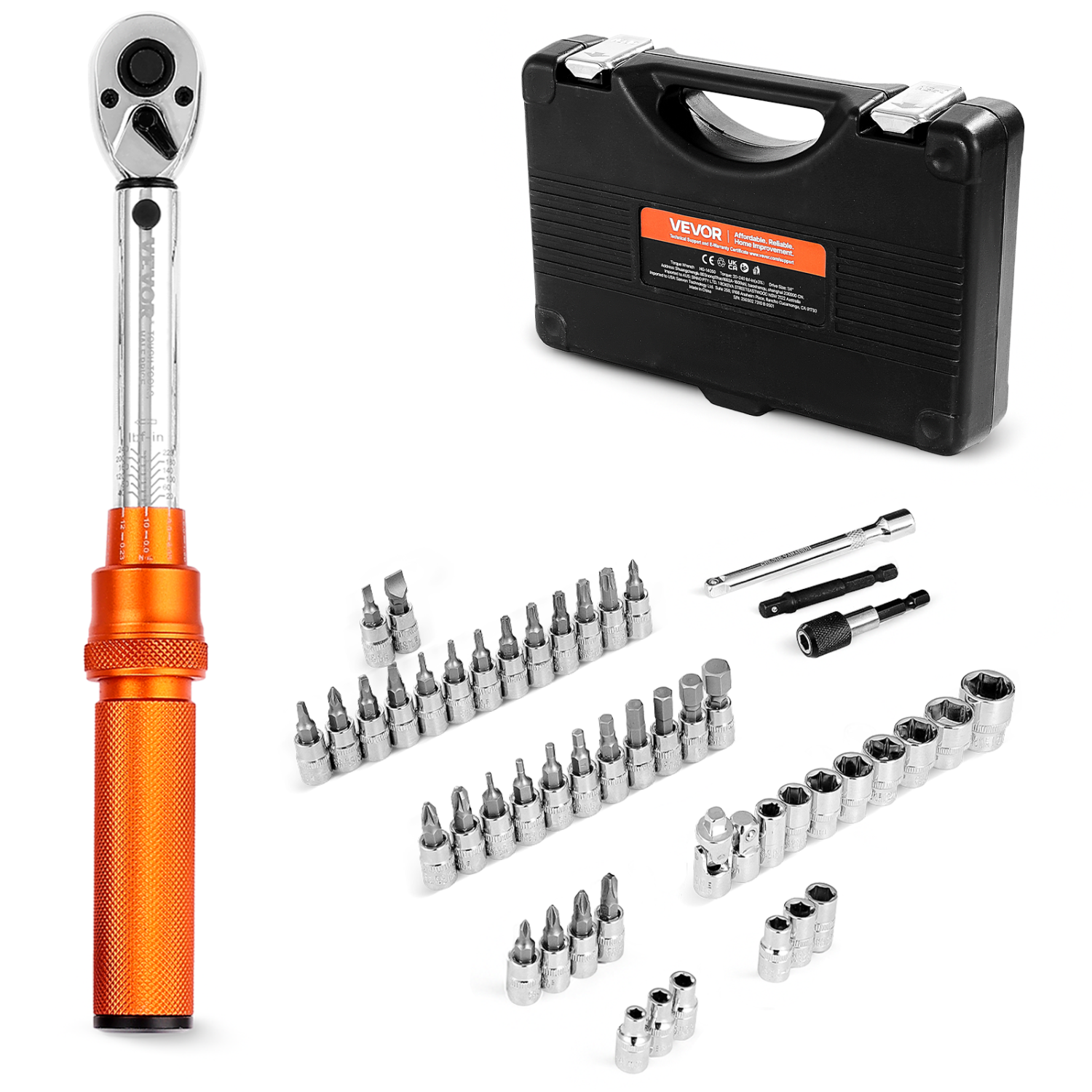 VEVOR 72-Tooth Click Torque Wrench Set, 1/4Inch Drive, 20-240 lbf-in / 2.3-27.1N.m, Dual-direction and Dual Range Scales, ±3% High Precision, with