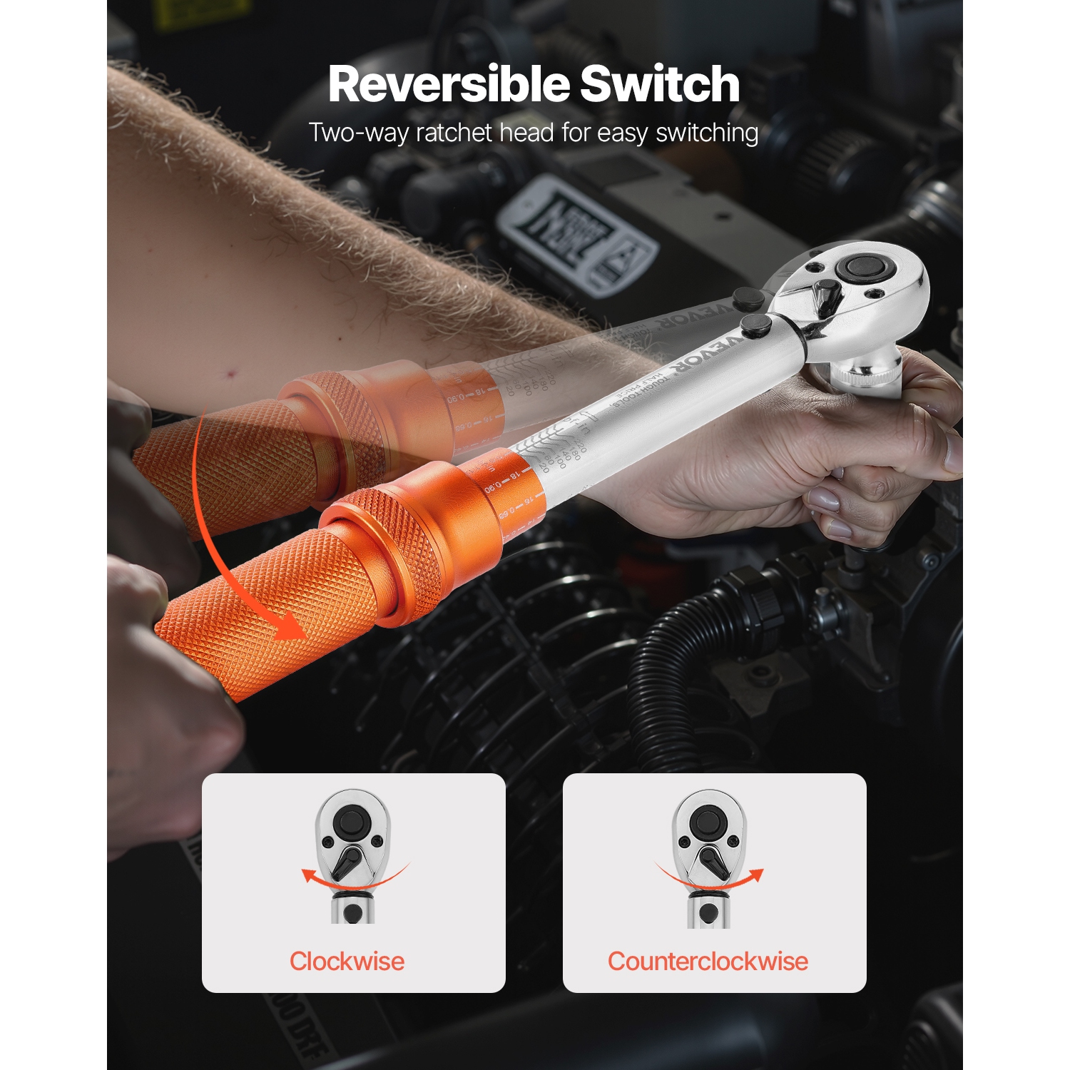 VEVOR 72-Tooth Click Torque Wrench Set, 1/4Inch Drive, 20-240 lbf-in / 2.3-27.1N.m, Dual-direction and Dual Range Scales, ±3% High Precision, with