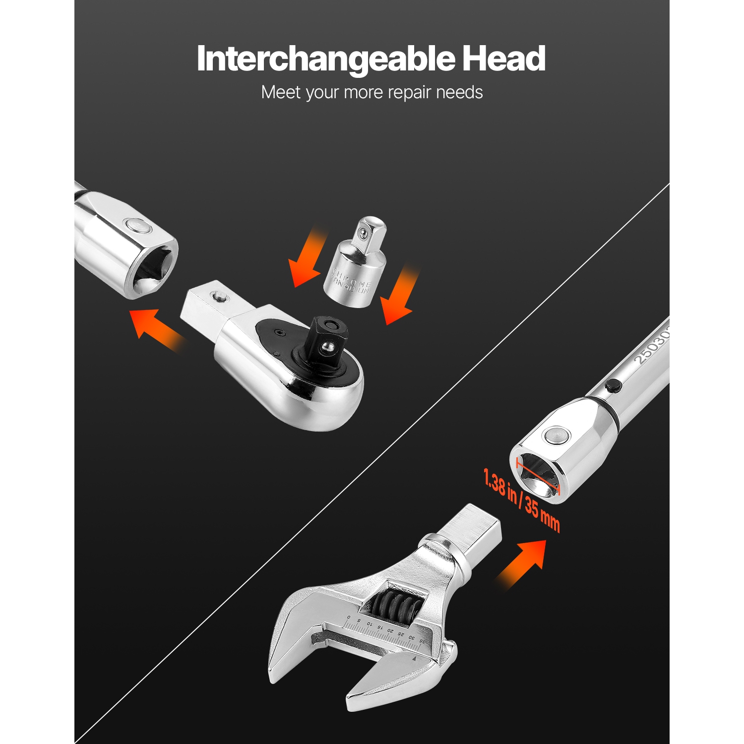 Clé dynamométrique réglable à 72 dents VEVOR, entraînement 1/2, 20-160&nbsp;lbf-ft/27,1-216,8 N.m, échelles bidirection et double gamme, ±2 % de
