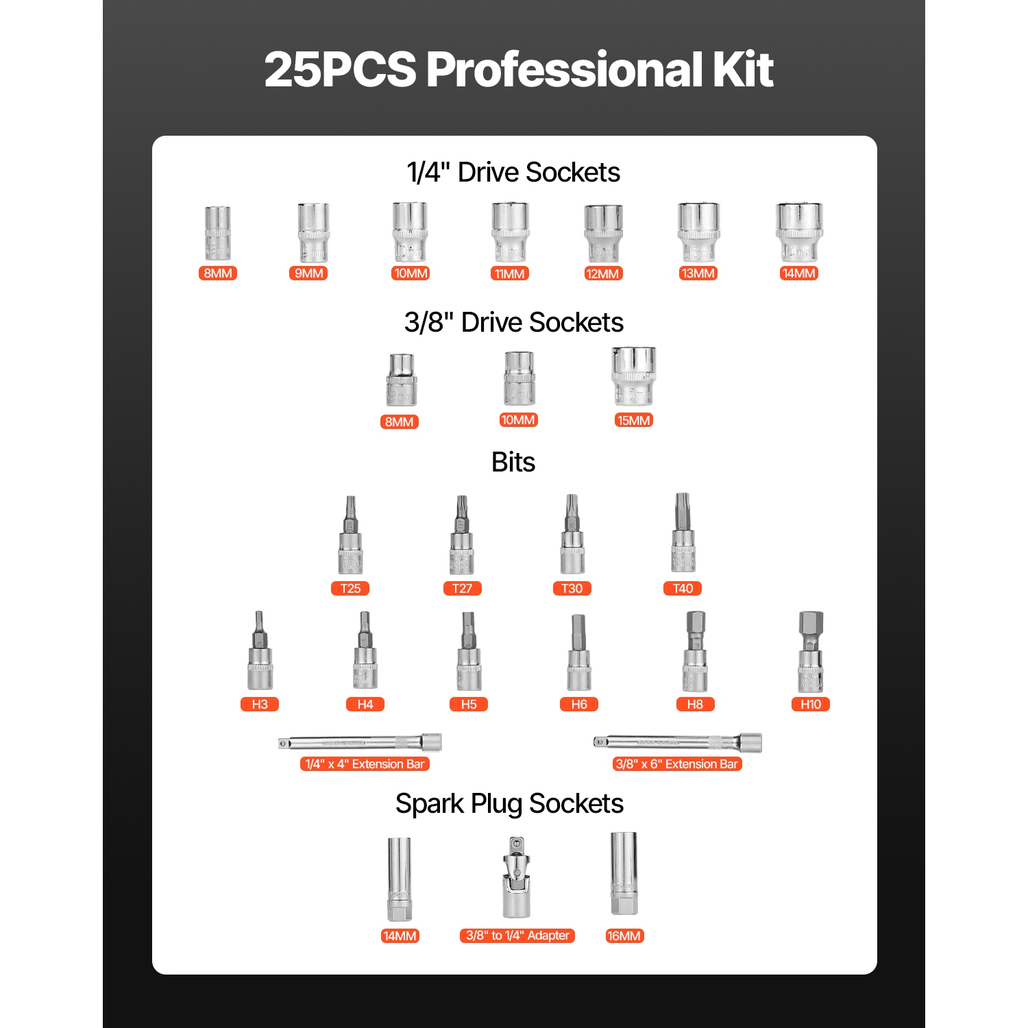 VEVOR 72-Tooth Click Torque Wrench Set, 3/8 Inch Drive, 5-60 N.m / 3.7-44.3 lbf.ft, Dual-direction, ±3% High Precision, with Sockets, Bits, Extension