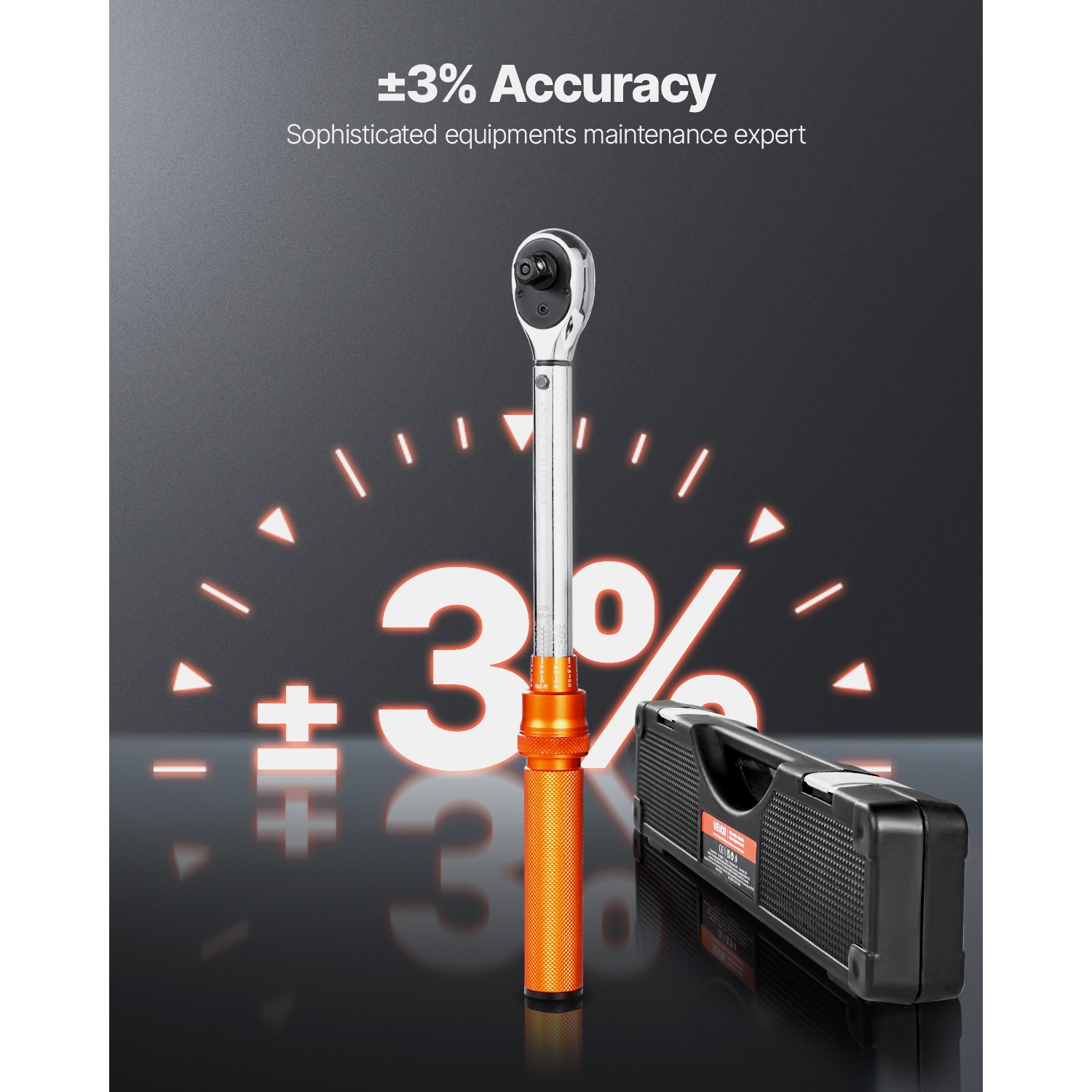 VEVOR 72-Tooth Click Torque Wrench Set, 3/8 Inch Drive, 5-60 N.m / 3.7-44.3 lbf.ft, Dual-direction, ±3% High Precision, with Sockets, Bits, Extension