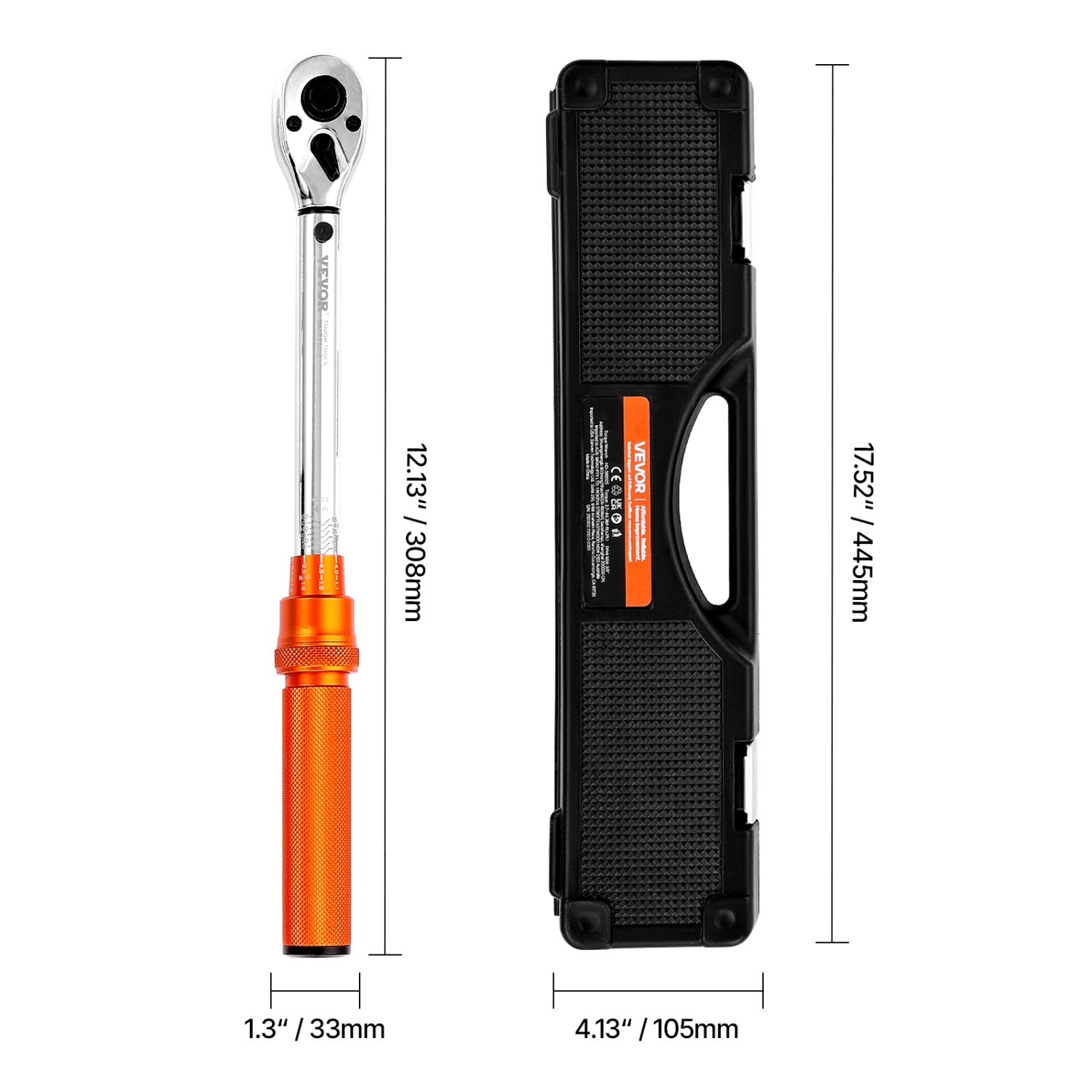VEVOR 72-Tooth Click Torque Wrench Set, 3/8 Inch Drive, 5-60 N.m / 3.7-44.3 lbf.ft, Dual-direction, ±3% High Precision, with Sockets, Bits, Extension