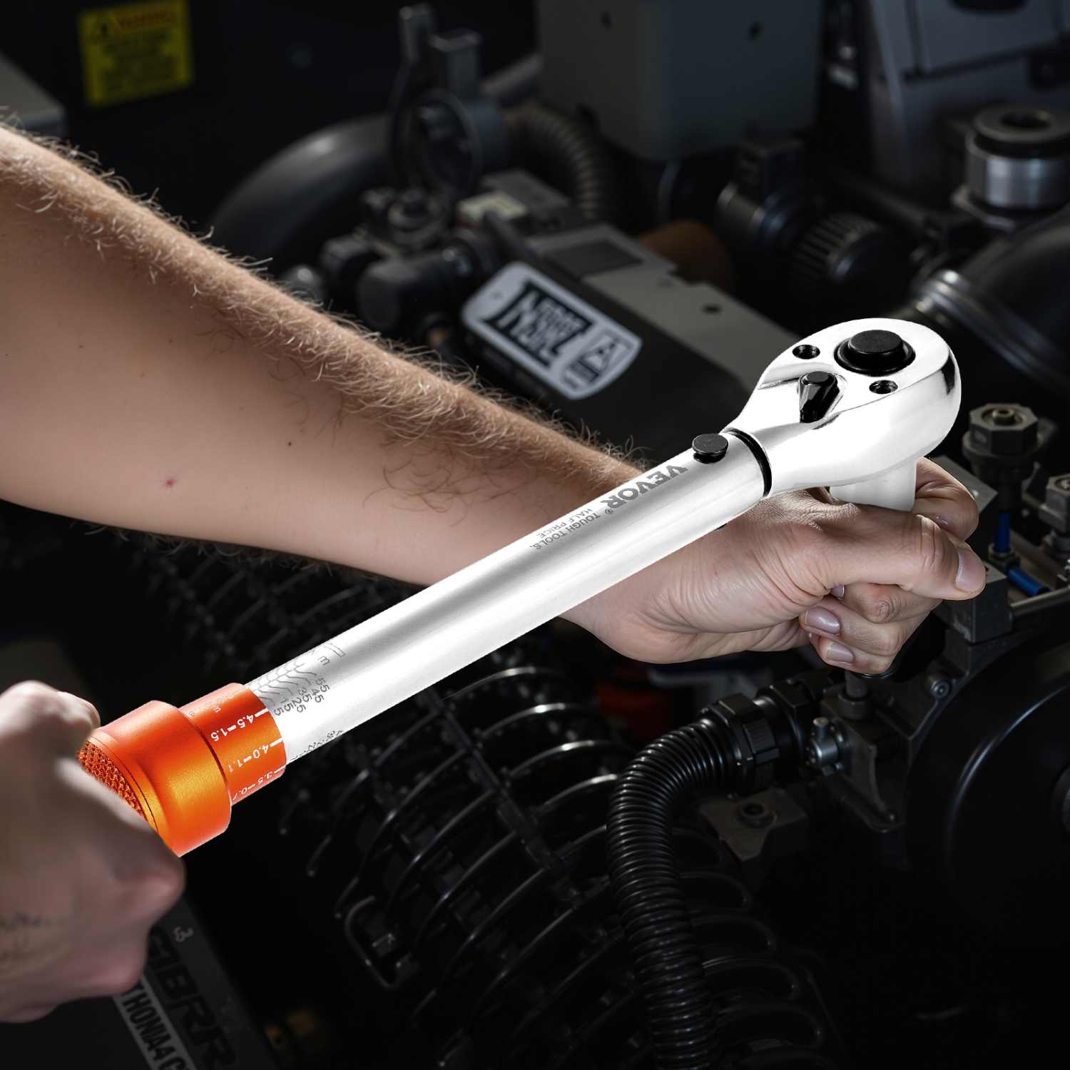 VEVOR 72-Tooth Click Torque Wrench Set, 3/8 Inch Drive, 5-60 N.m / 3.7-44.3 lbf.ft, Dual-direction, ±3% High Precision, with Sockets, Bits, Extension