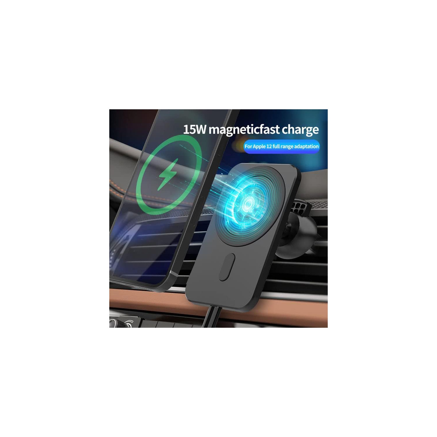 Magnetic Car Wireless Charger with Strong Magnetic Capacity for Magsafe iPhones 15W Fast Charging - white