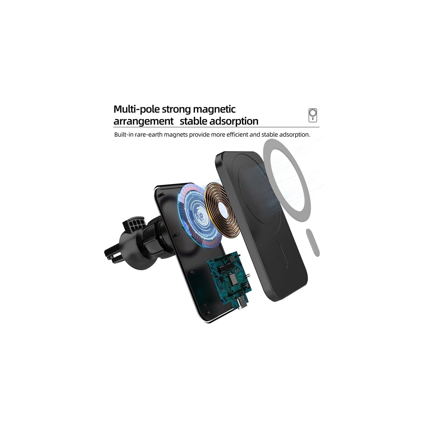 Magnetic Car Wireless Charger with Strong Magnetic Capacity for Magsafe iPhones 15W Fast Charging - white