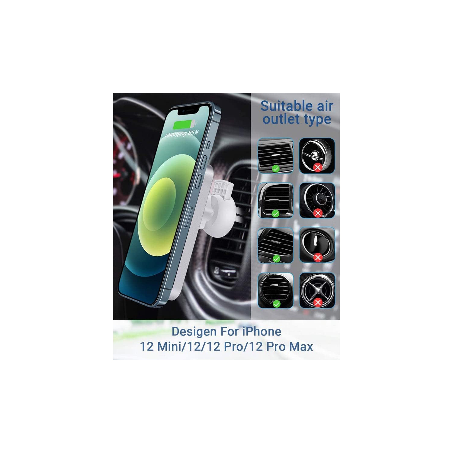 Magnetic Car Wireless Charger with Strong Magnetic Capacity for Magsafe iPhones 15W Fast Charging - white