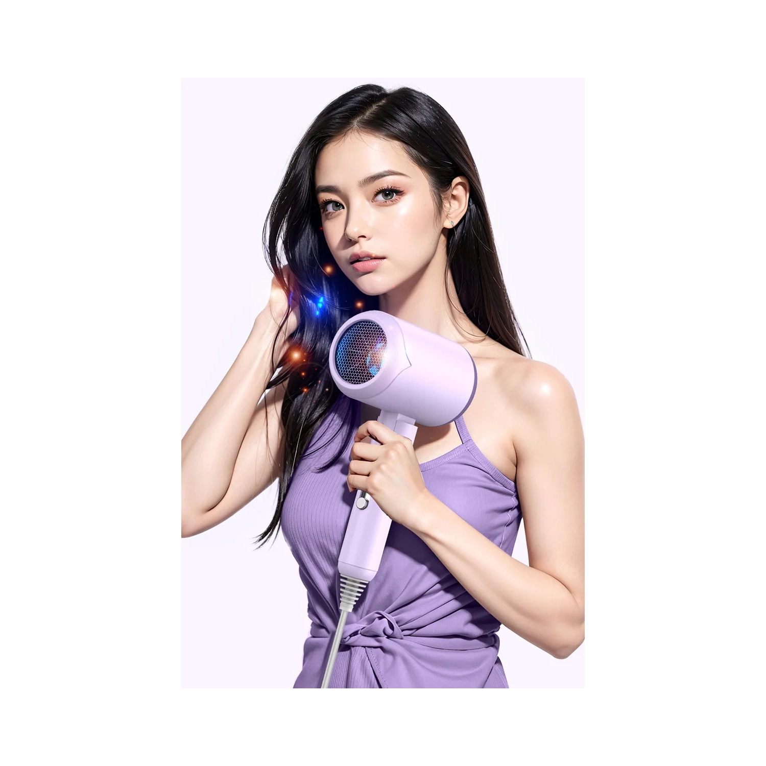 Sèche-cheveux haute vitesse 1200&nbsp;W Sèche-cheveux pliant portatif de voyage à température constante haute puissance - T2 - Violet chaud [pliable]
