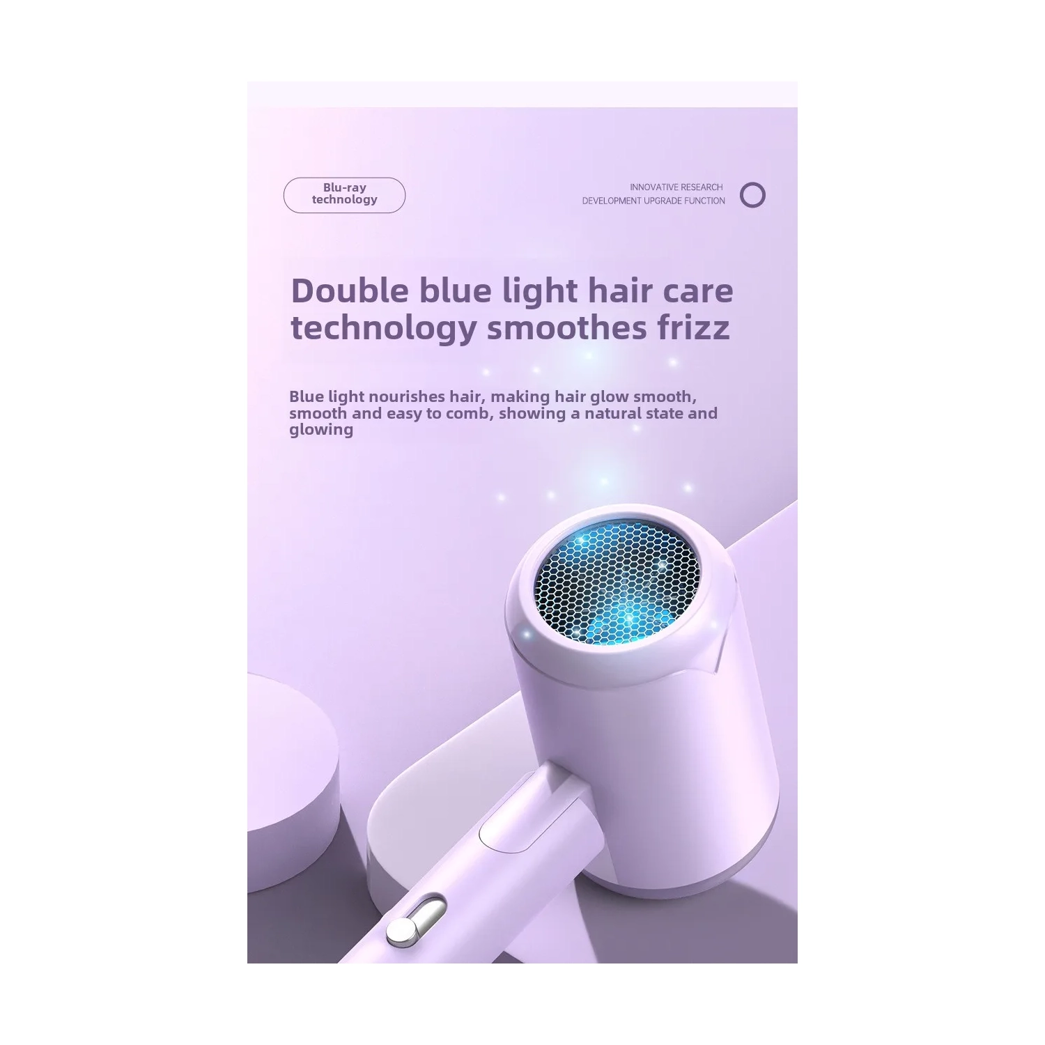 Sèche-cheveux haute vitesse 1200&nbsp;W Sèche-cheveux pliant portatif de voyage à température constante haute puissance - T2 - Violet chaud [pliable]