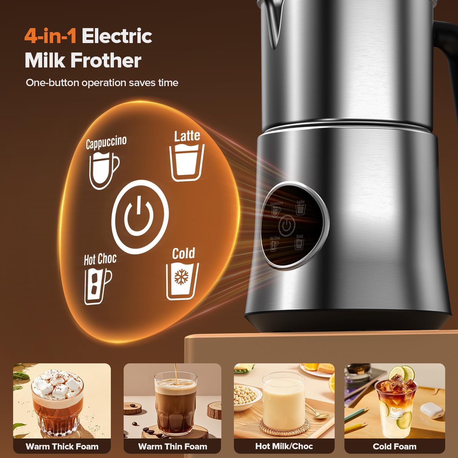 Milk Frother and Steamer,Large Capacity Detachable Electric Milk Frother,Automatic Warm & Cold Foam Maker,Hot Chocolate Maker
