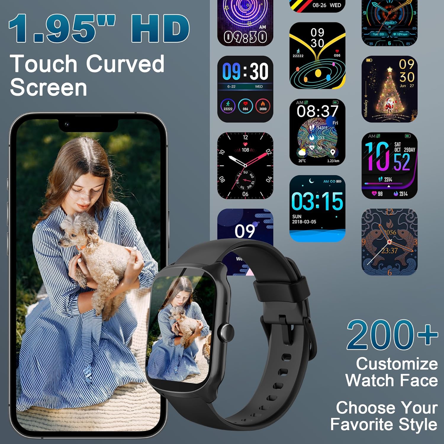 STECEi Smart Watch for Men Women 1.95" HD Curved Screen Fitness Watch with Heart Rate/Sleep Monitor