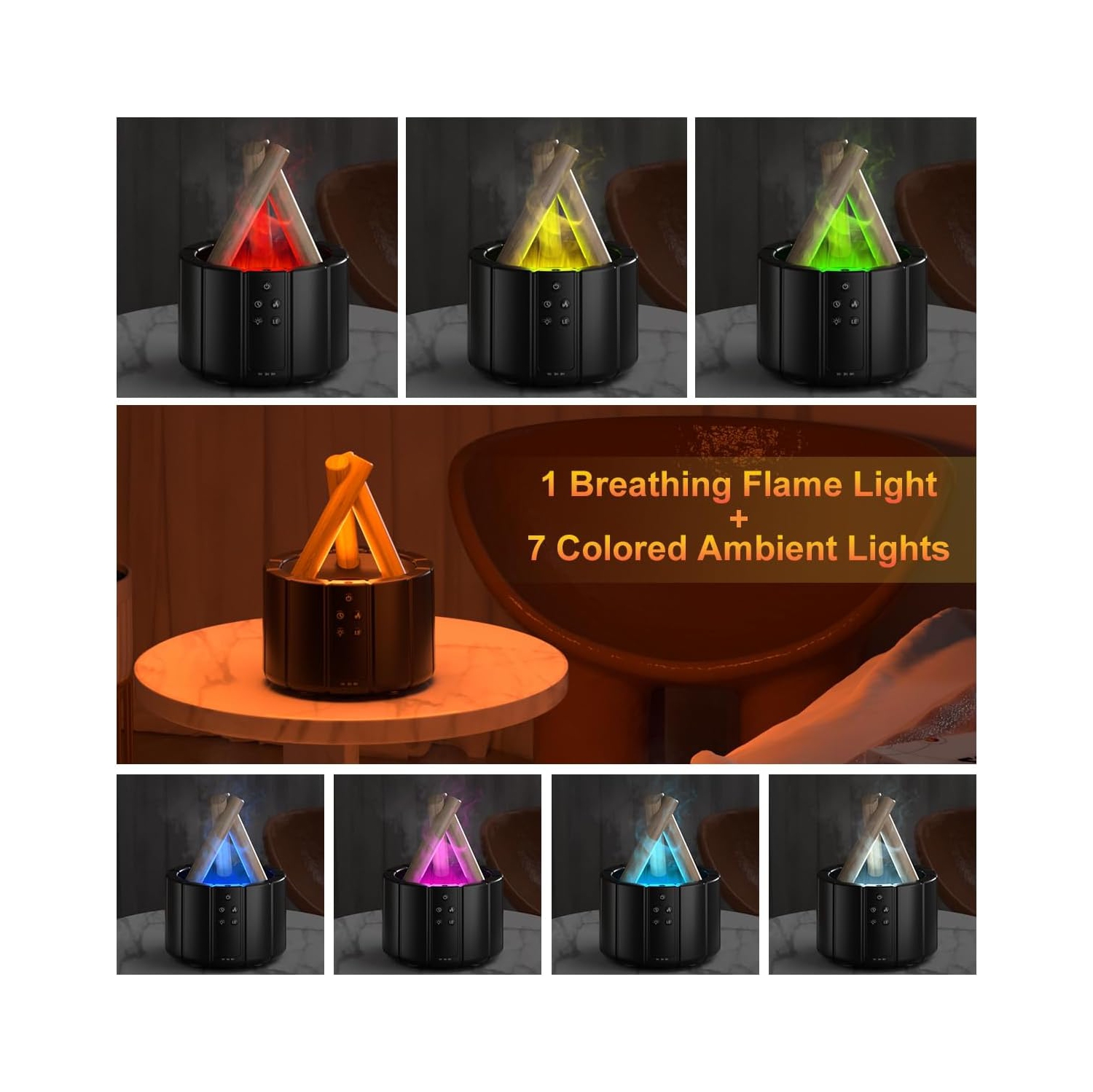 Colorful Simulated Flame Aroma Diffuser Home Silent Fragrance Small Desktop USB Humidifier Aroma Diffuser - White