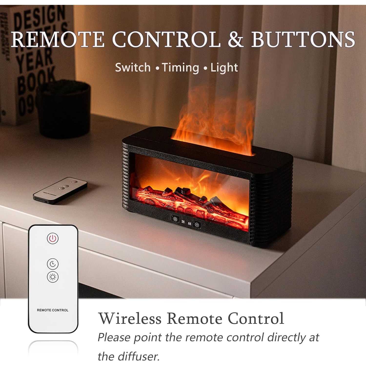 Foyer rétro Diffuseur d'aromathérapie Maison 3D Simulation Huile essentielle Humidification ultrasonique Machine d'aromathérapie à flamme colorée,