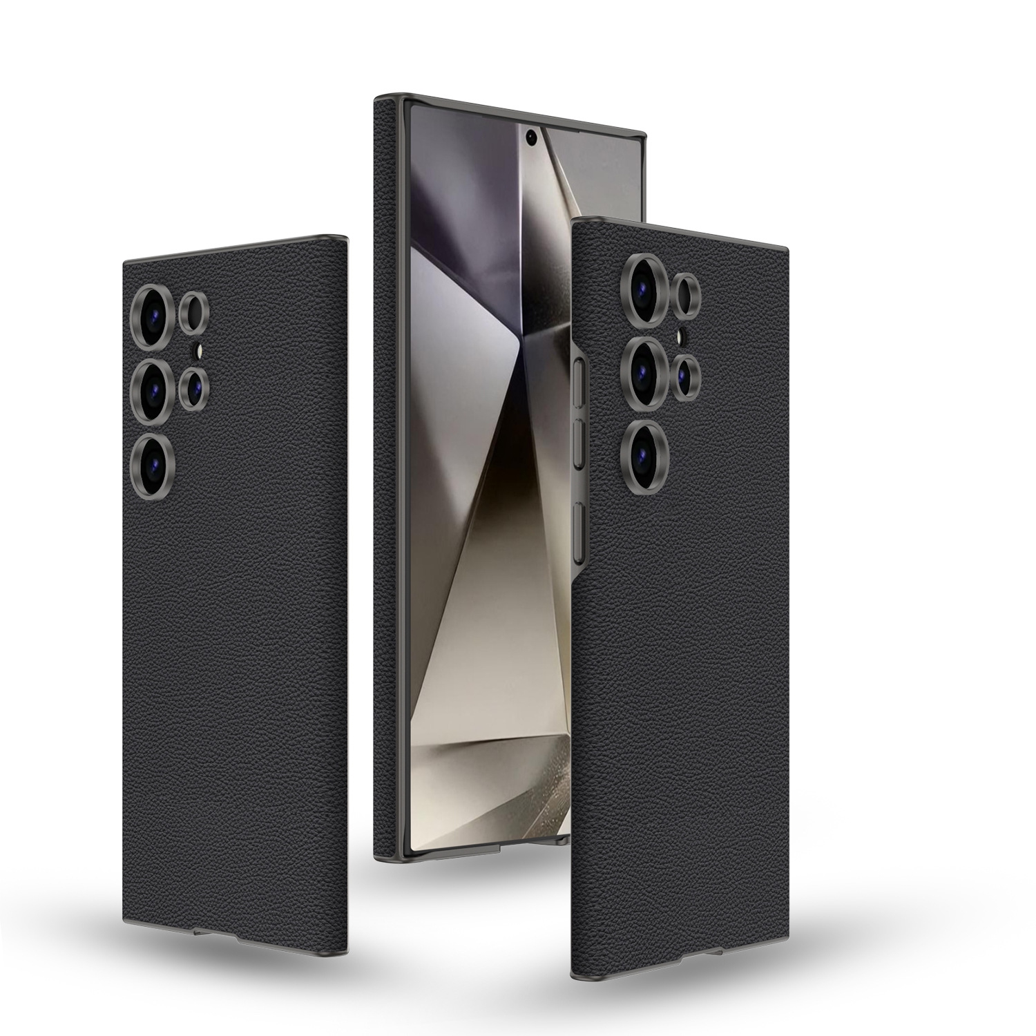 Pour le S23 Ultra de Samsung&nbsp;: Boîtier incurvé Business couleur unie en cuir uni résistant aux chutes - Noir titane - Noir titane