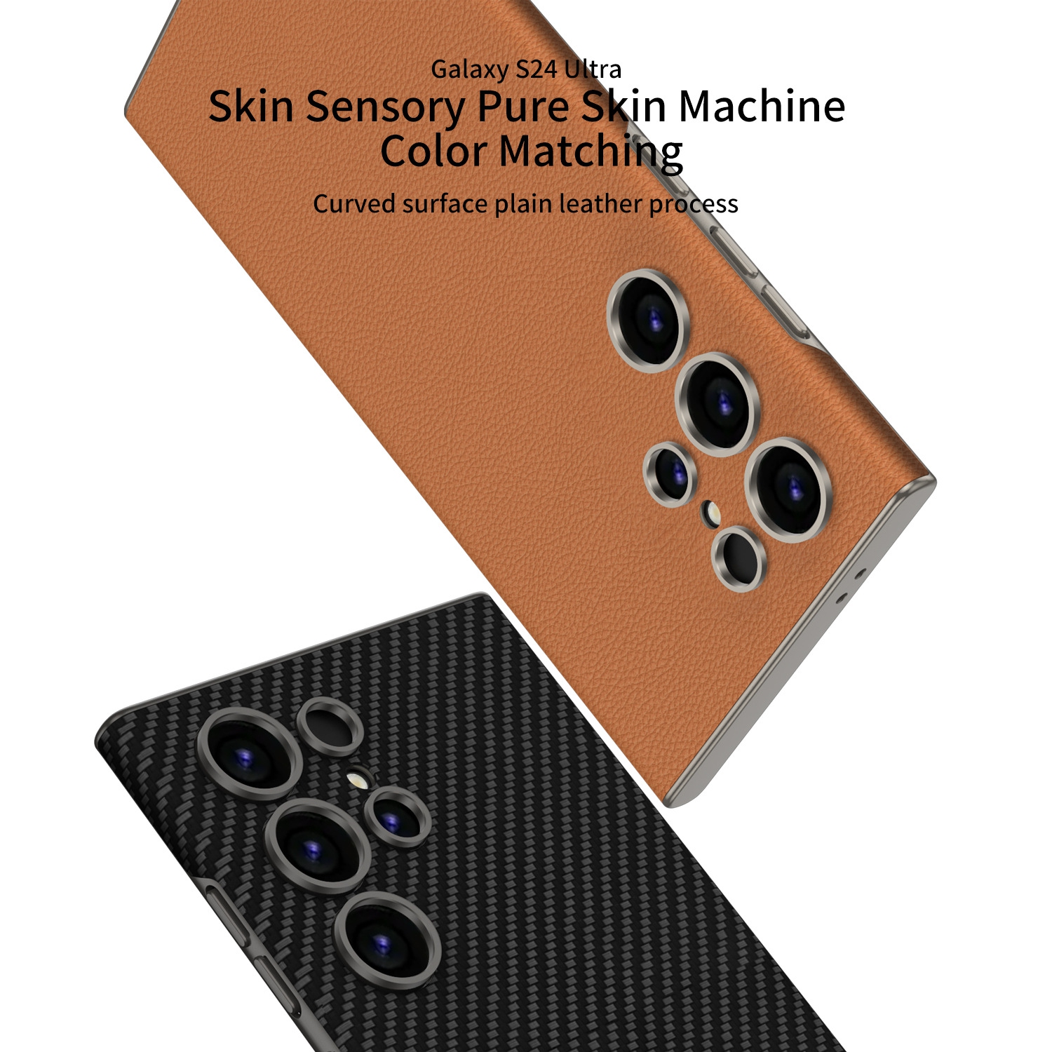 For Samsung S24Ultra: Solid Color Business Drop-Resistant Plain Leather Curved Case - Titanium Black - Titanium Ridge Green