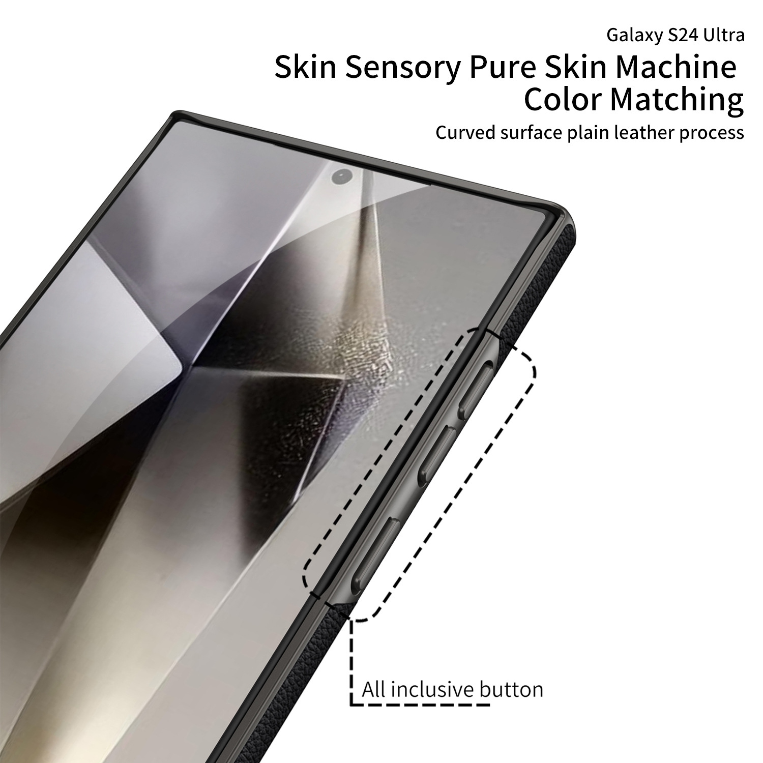 For Samsung S24Ultra: Solid Color Business Drop-Resistant Plain Leather Curved Case - Titanium Black - Titanium Ridge Green