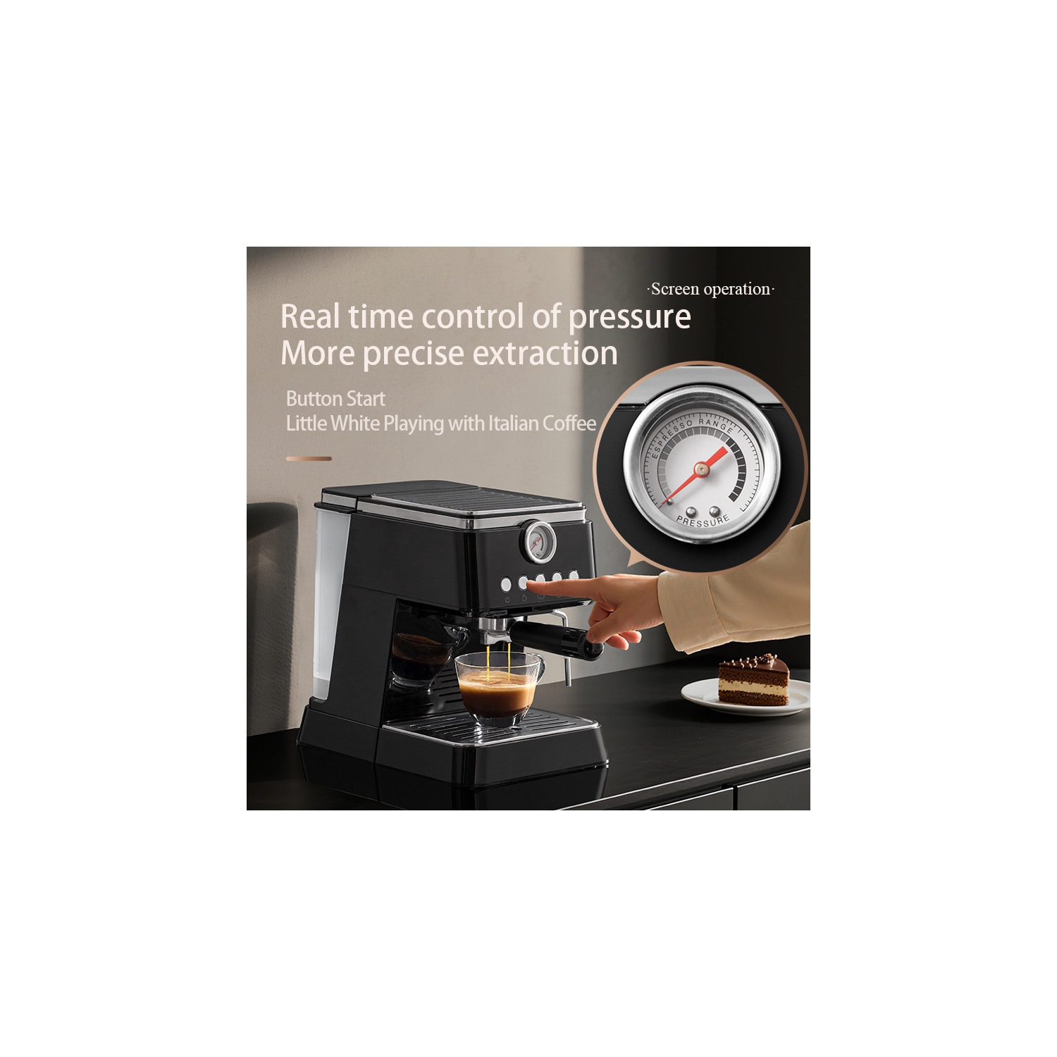 Machine à espresso multifonctionnelle | Extraction haute pression de 20 bars + moussoir à lait à vapeur, déverrouillage à une touche pour espresso et