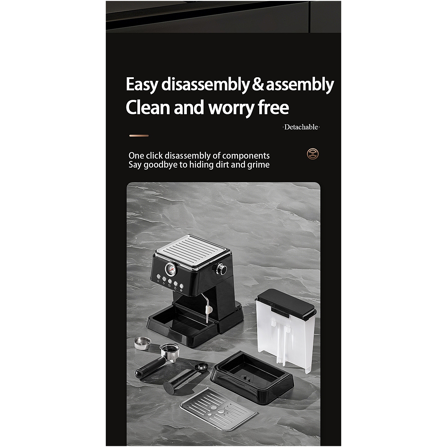 Machine à espresso multifonctionnelle | Extraction haute pression de 20 bars + moussoir à lait à vapeur, déverrouillage à une touche pour espresso et