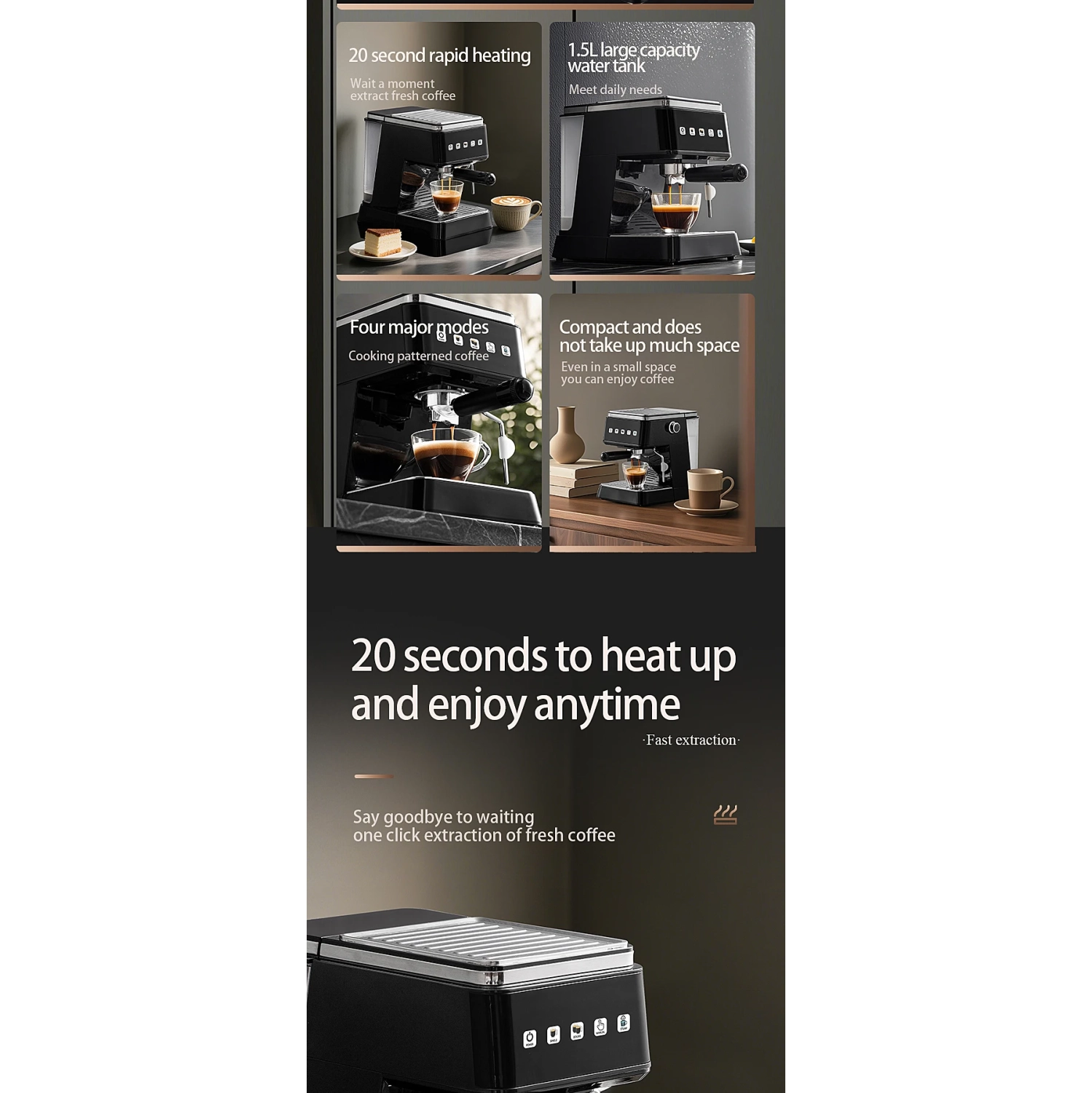 Multifunctional Espresso Machine | 20bar High-Pressure Extraction + Steam Milk Froth, One-Touch Espresso and Latte - Black Screen [Touchscreen], US