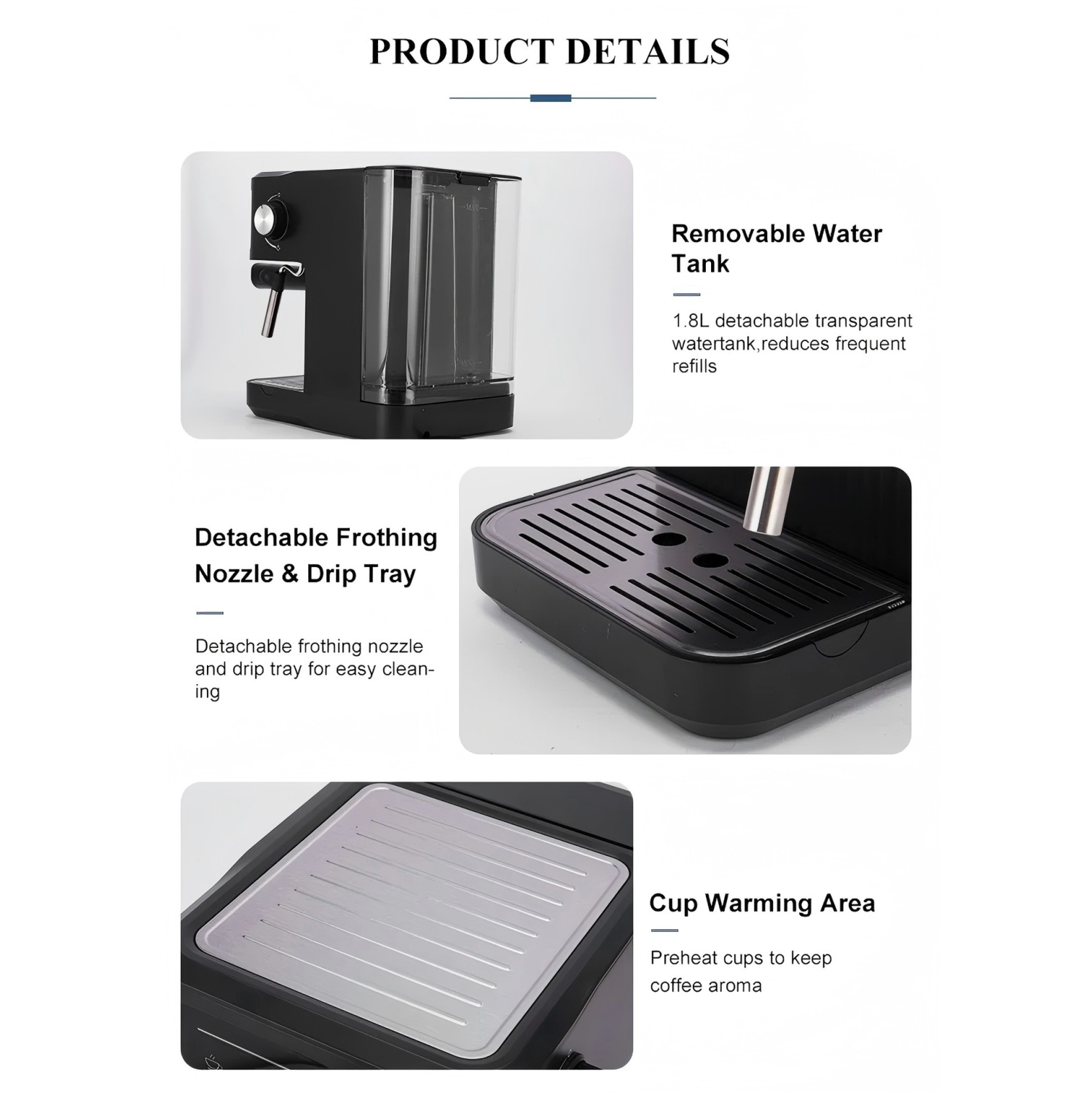 Small Semi-Automatic 20-Bar Espresso Machine for Home Use with Milk Frother and Touch Switch - 868 Black US Plug - US Standard Plug