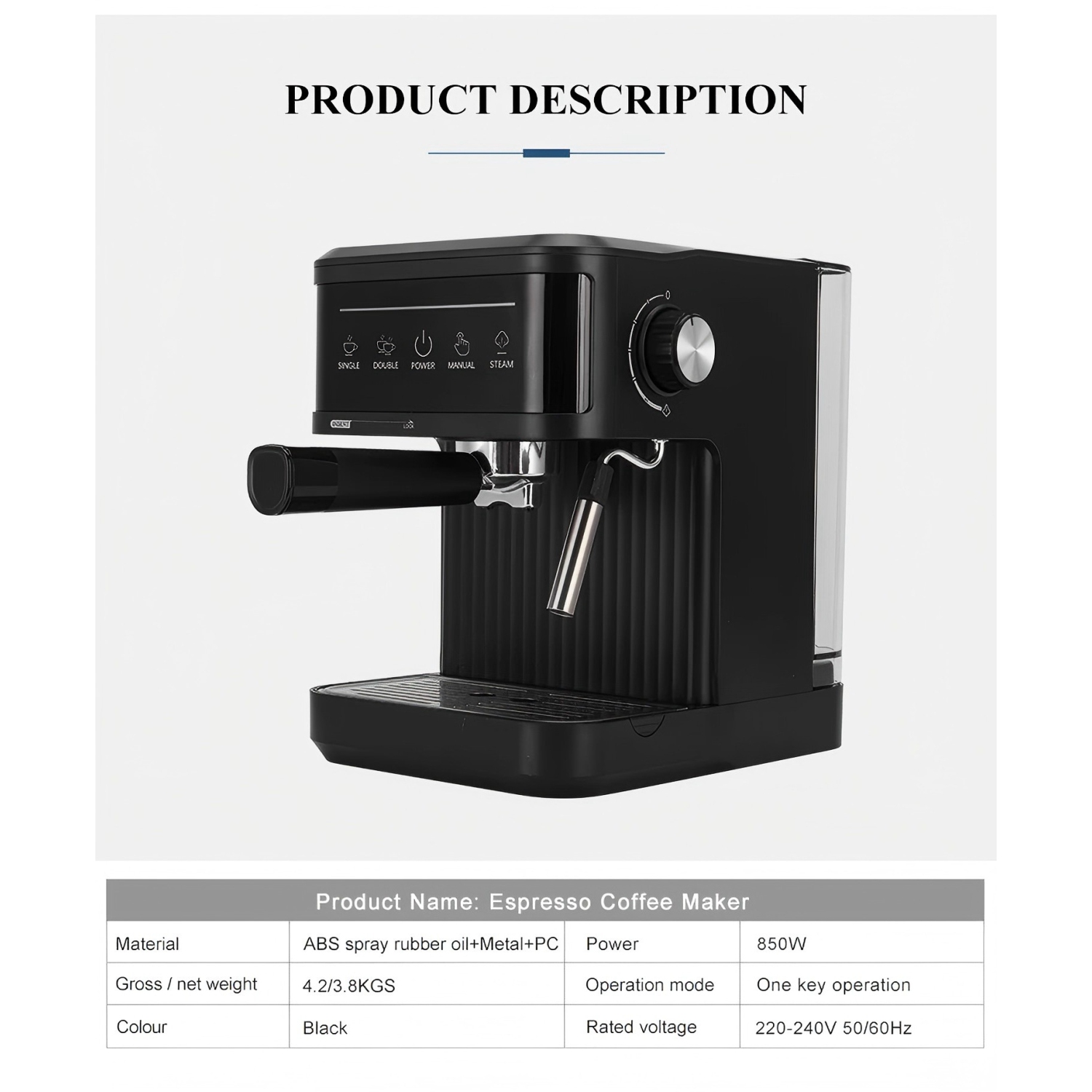 Small Semi-Automatic 20-Bar Espresso Machine for Home Use with Milk Frother and Touch Switch - 868 Black US Plug - US Standard Plug