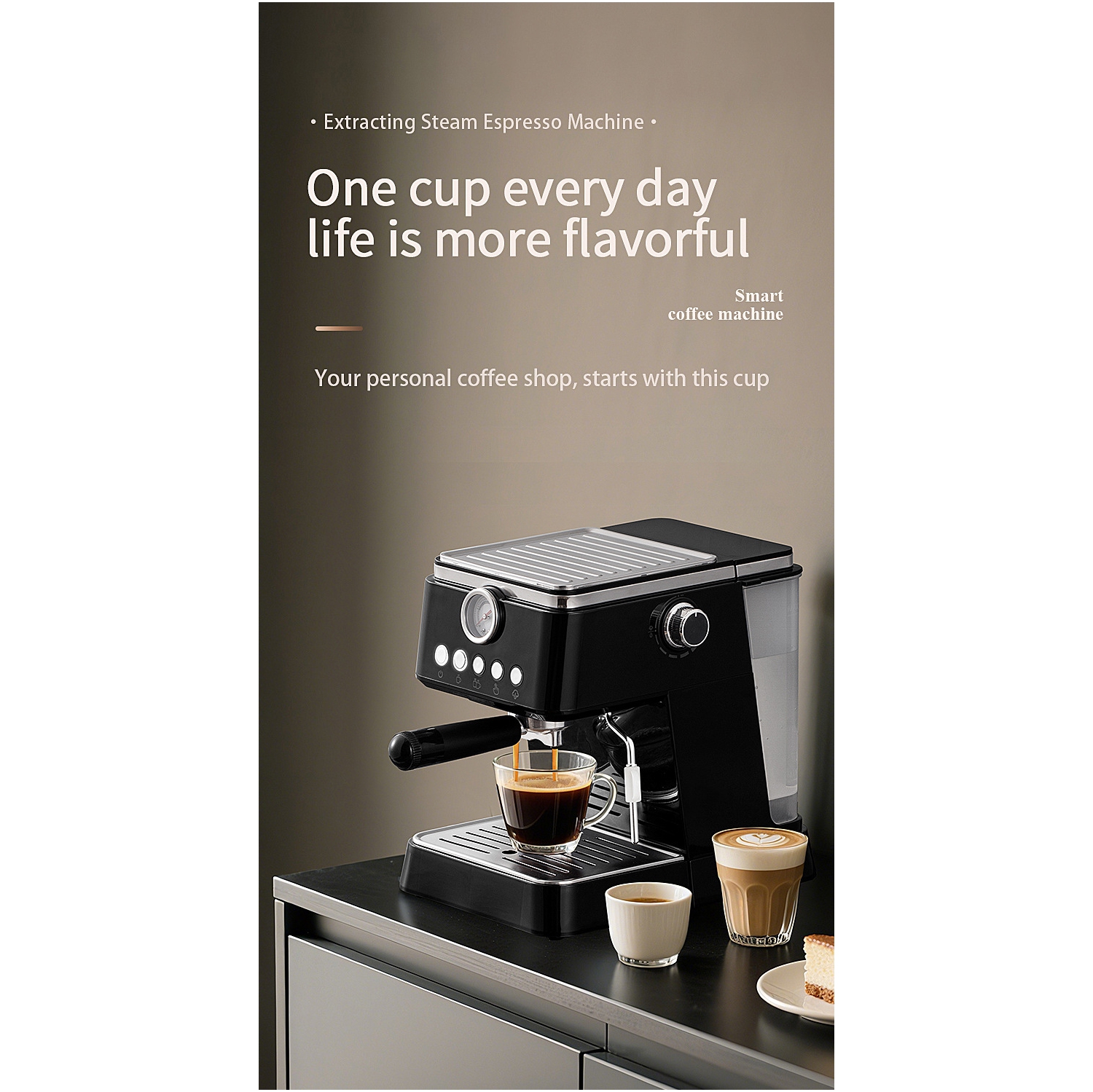 Machine à espresso multifonctionnelle | Extraction haute pression de 20 bars + moussoir à lait à vapeur, déverrouillage à une touche pour espresso et