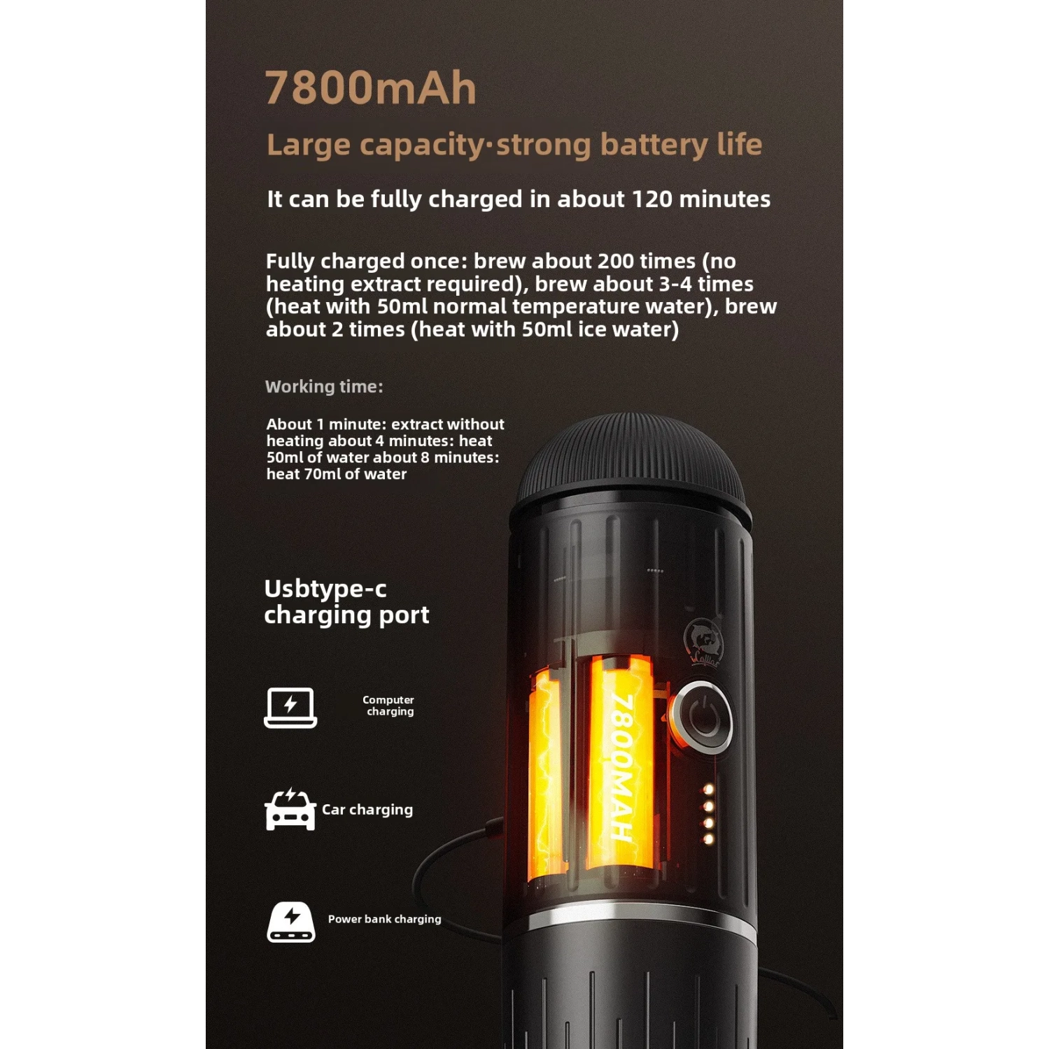 Portable espresso machine, new wireless heating electric espresso machine with rechargeable powder capsules, portable for outdoor travel and car use