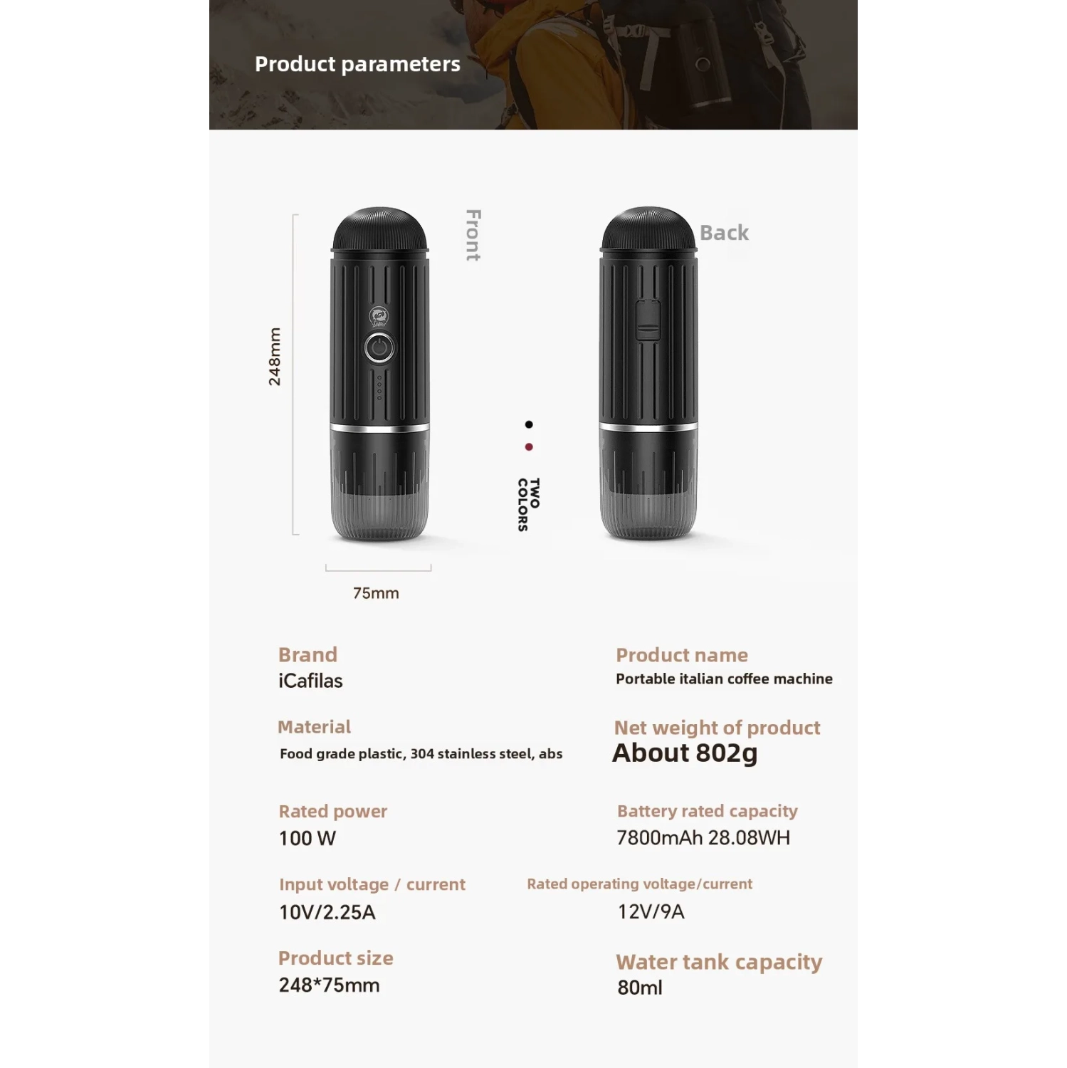 Portable espresso machine, new wireless heating electric espresso machine with rechargeable powder capsules, portable for outdoor travel and car use