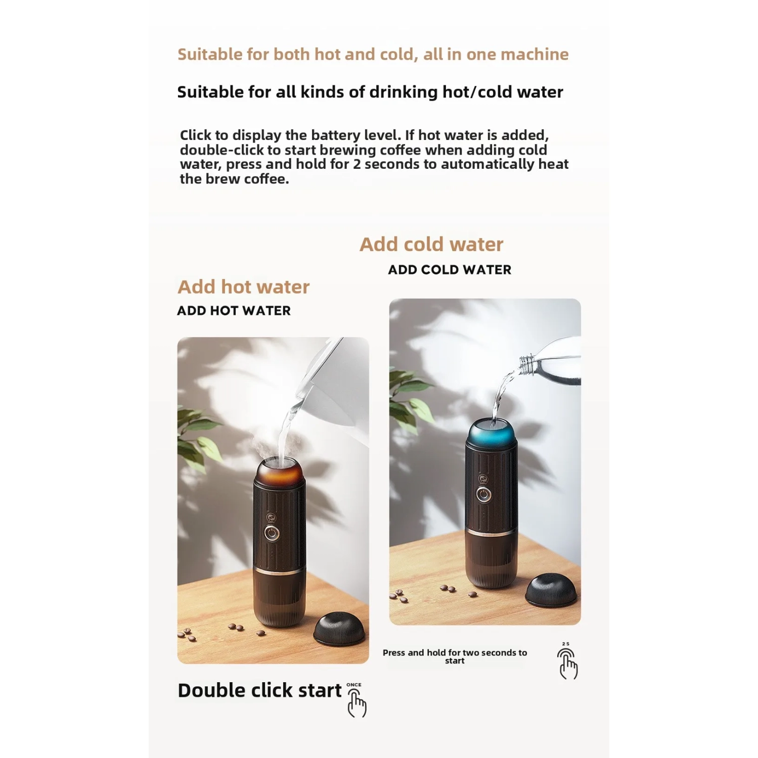 Portable espresso machine, new wireless heating electric espresso machine with rechargeable powder capsules, portable for outdoor travel and car use