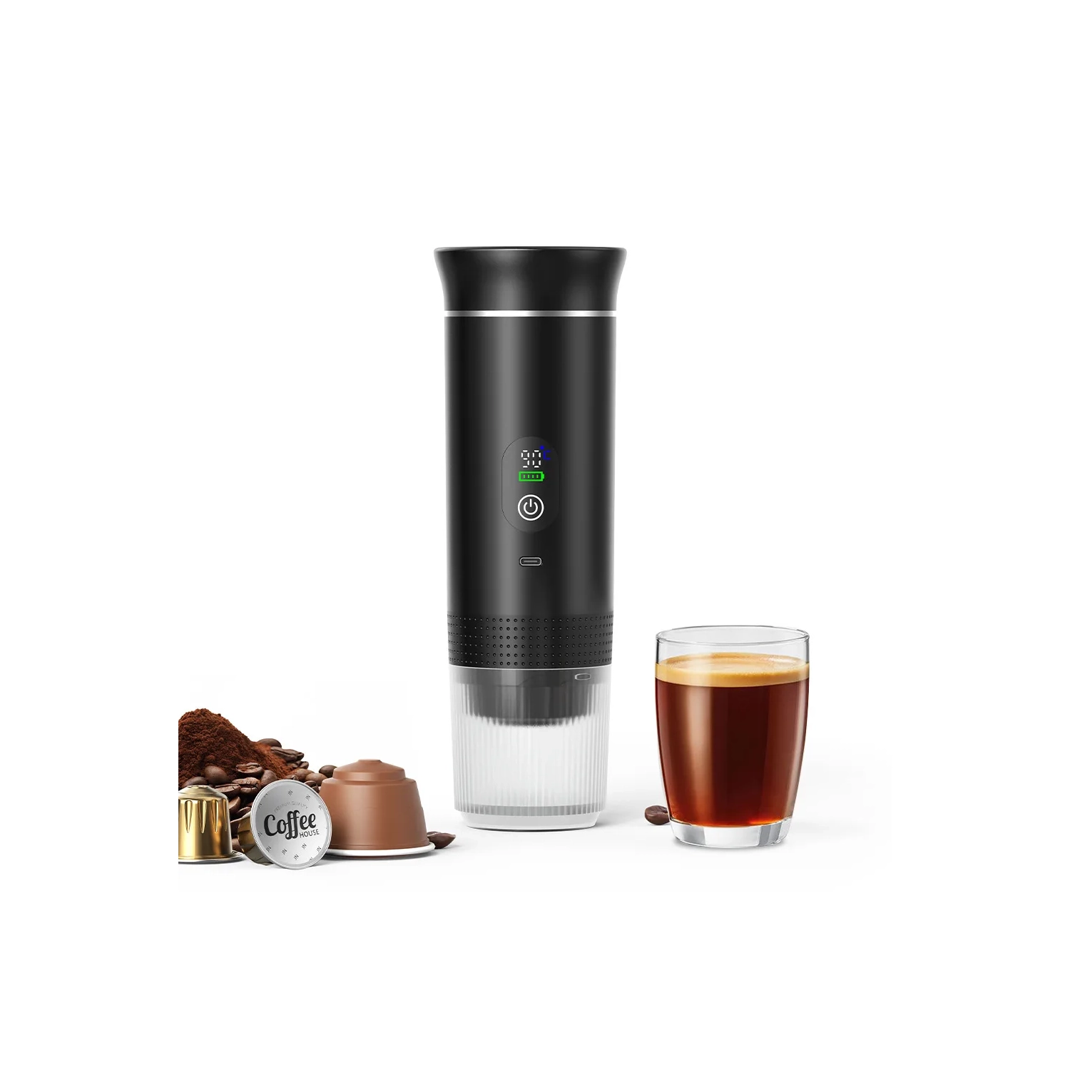 Smart Digital Display American-Style Italian Capsule Coffee Machine, Outdoor Portable Espresso Machine with LCD Display, Heating, Temperature