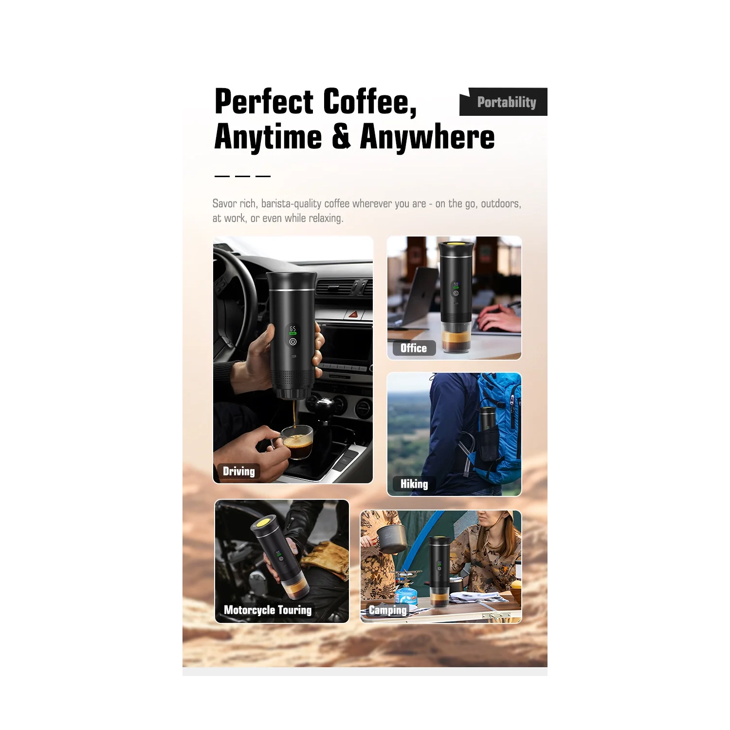 Smart Digital Display American-Style Italian Capsule Coffee Machine, Outdoor Portable Espresso Machine with LCD Display, Heating, Temperature