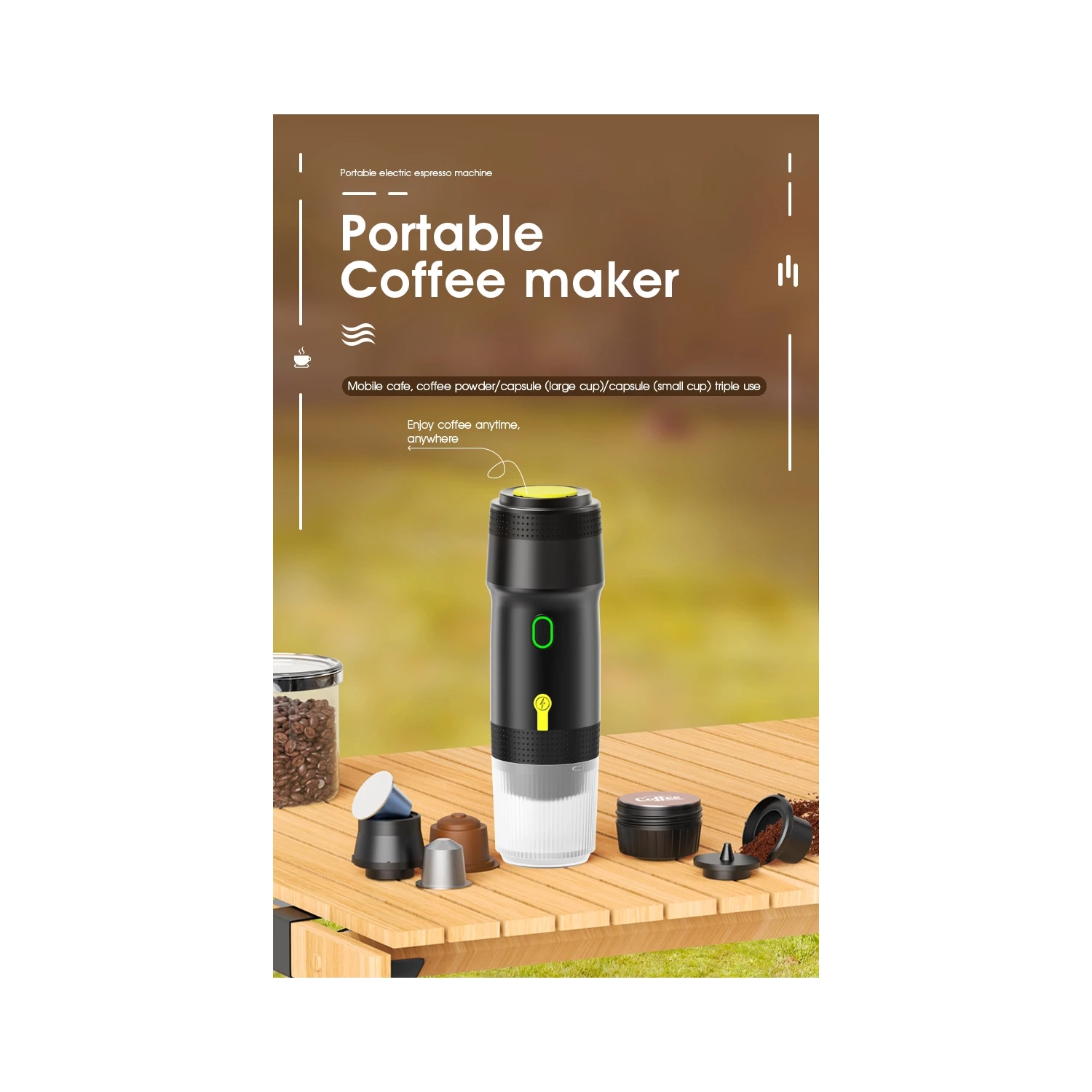 Cafetière portative à capsules, mini capsules de café de voyage pour l'extérieur, cafetière portative sans fil avec capsules de café American