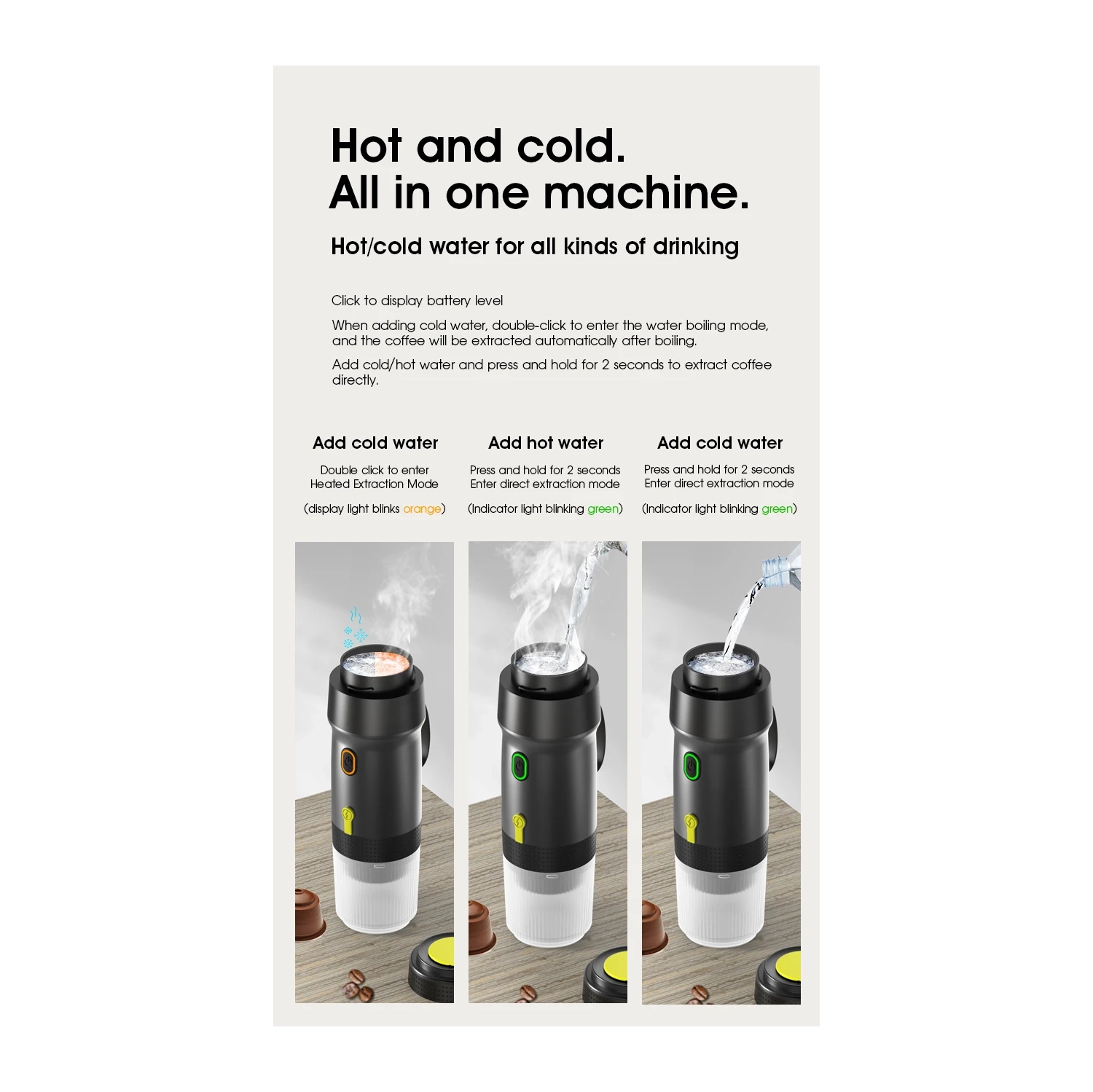 Cafetière portative à capsules, mini capsules de café de voyage pour l'extérieur, cafetière portative sans fil avec capsules de café American