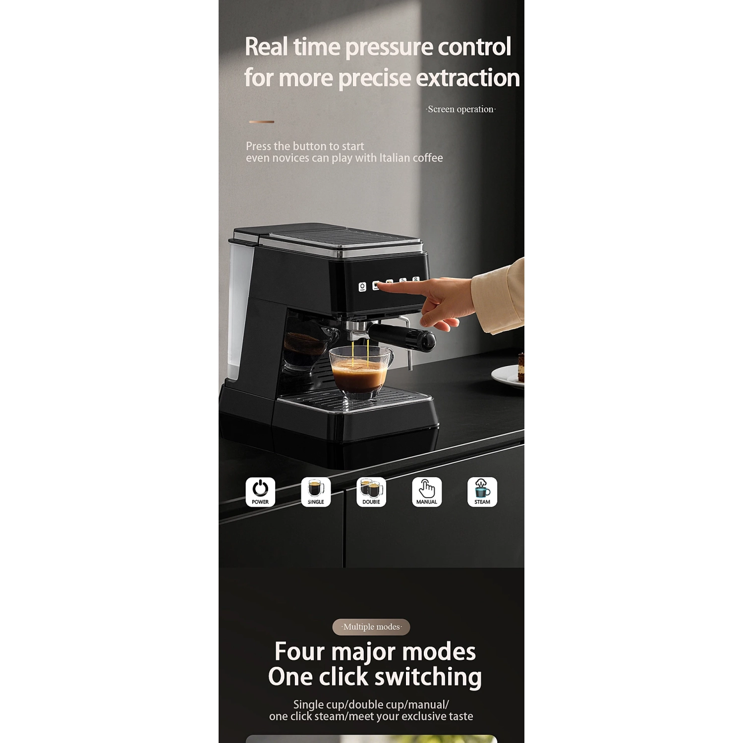 Machine à espresso multifonctionnelle | Extraction haute pression de 20 bars + moussoir à lait à vapeur, Espresso et latte à une touche - Écran blanc