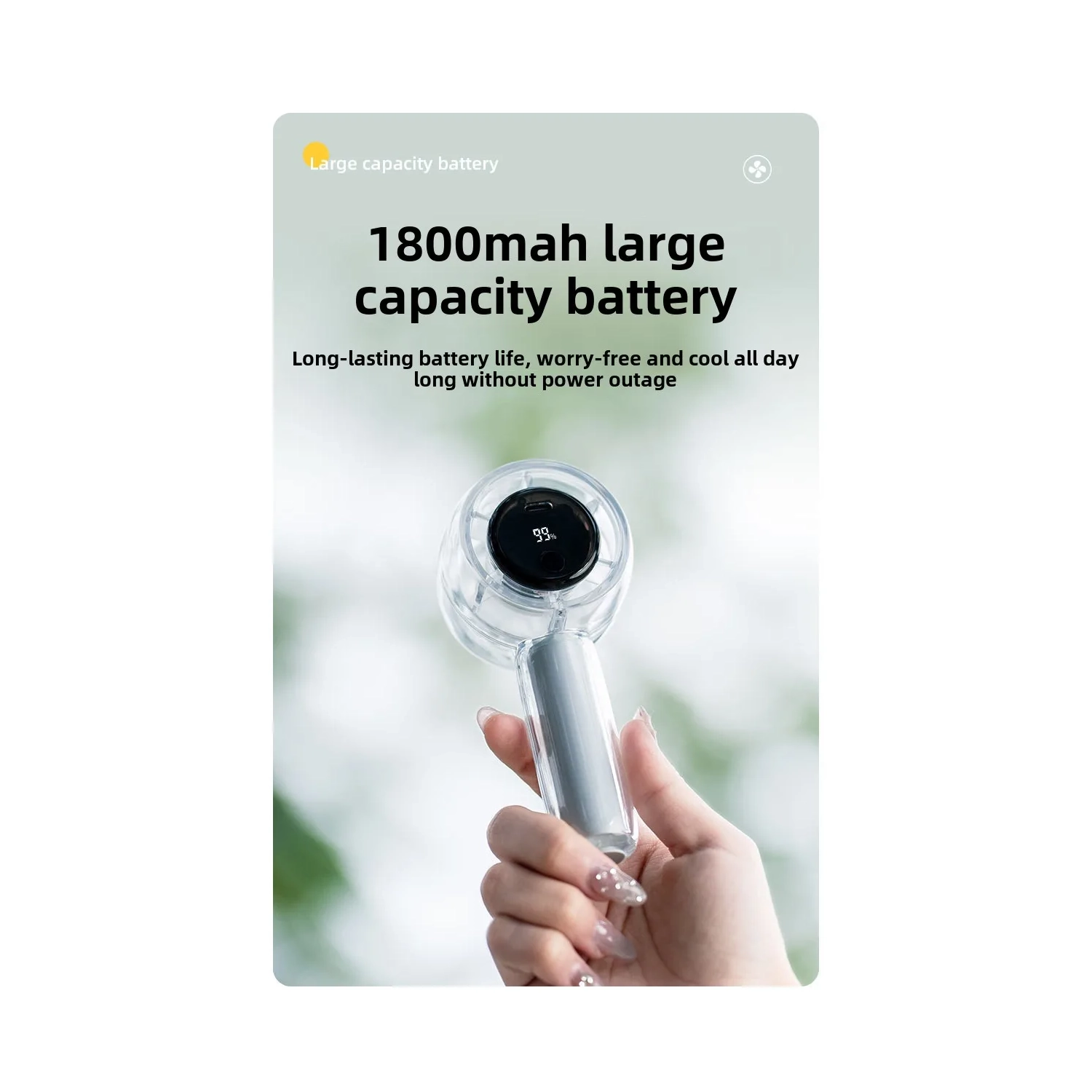 Mini Transparent Fan LED Digital Display Rechargeable Handheld Electric Fan Outdoor Portable High-Speed Small Fan with LED - Green