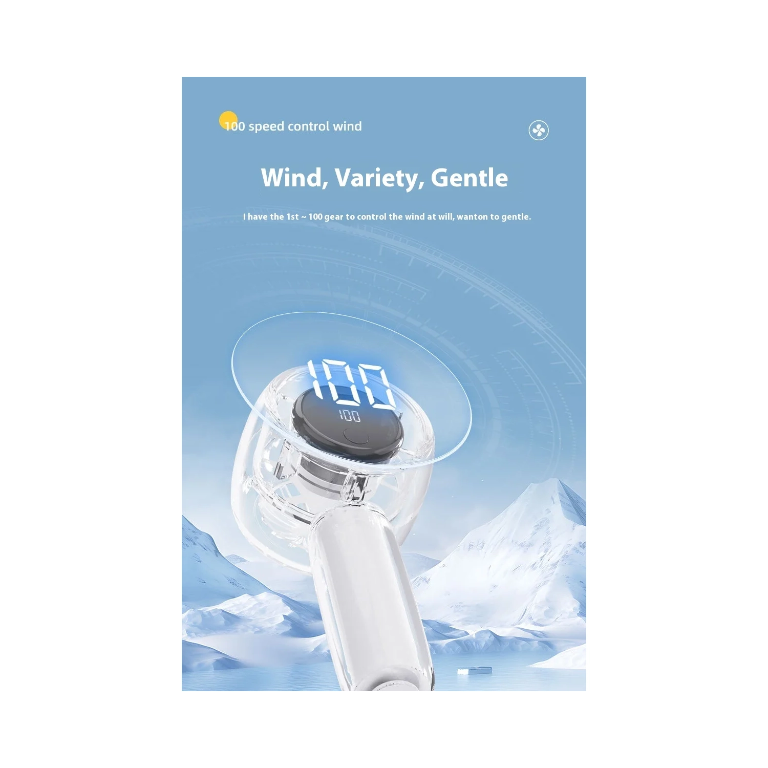 Mini Transparent Fan LED Digital Display Rechargeable Handheld Electric Fan Outdoor Portable High-Speed Small Fan with LED - White