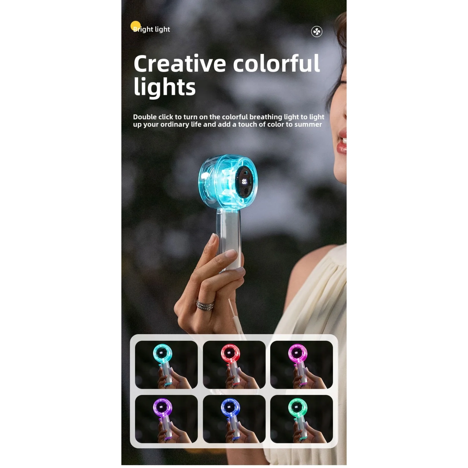 Mini Transparent Fan LED Digital Display Rechargeable Handheld Electric Fan Outdoor Portable High-Speed Small Fan with LED - White