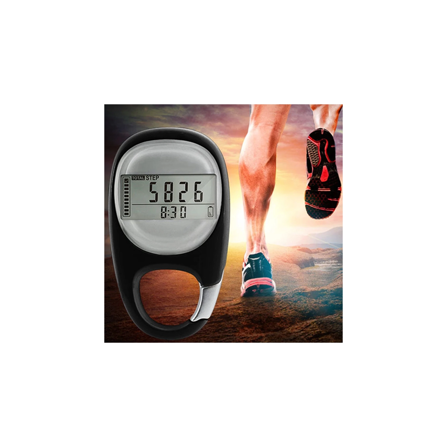3D Pedometer Carabiner Pedometer Large Screen Pedometer Outdoor Pedometer Running Counter Portable Sports Pedometer with Keychain - No App or Phone