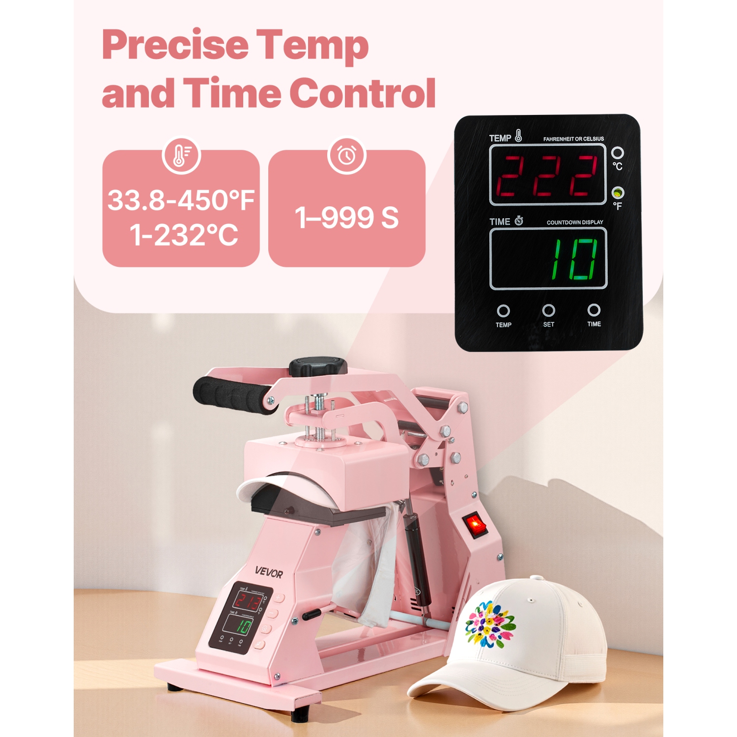VEVOR Hat Heat Press Machine, with 4pcs Interchangeable Platens, Precise Temperature and Time Control, Hat Press for HTV Iron On and Sublimation