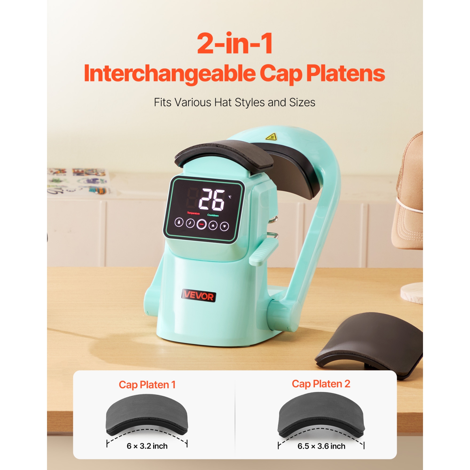 VEVOR Auto Hat Heat Press Machine, with 2pcs Interchangeable Platens, Automatic Open and Release, Touchscreen for Precise Time and Temperature