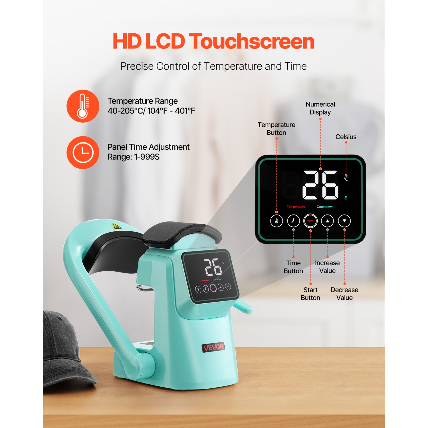 VEVOR Auto Hat Heat Press Machine, with 2pcs Interchangeable Platens, Automatic Open and Release, Touchscreen for Precise Time and Temperature