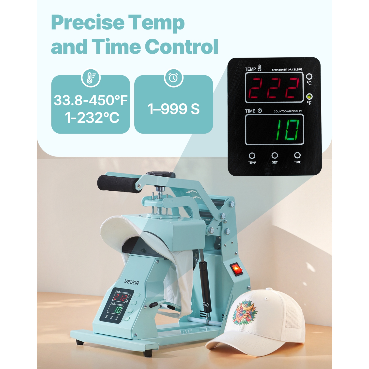 VEVOR Hat Heat Press Machine, with 2pcs Interchangeable Platens, Precise Temperature and Time Control, Hat Press for HTV Iron On and Sublimation