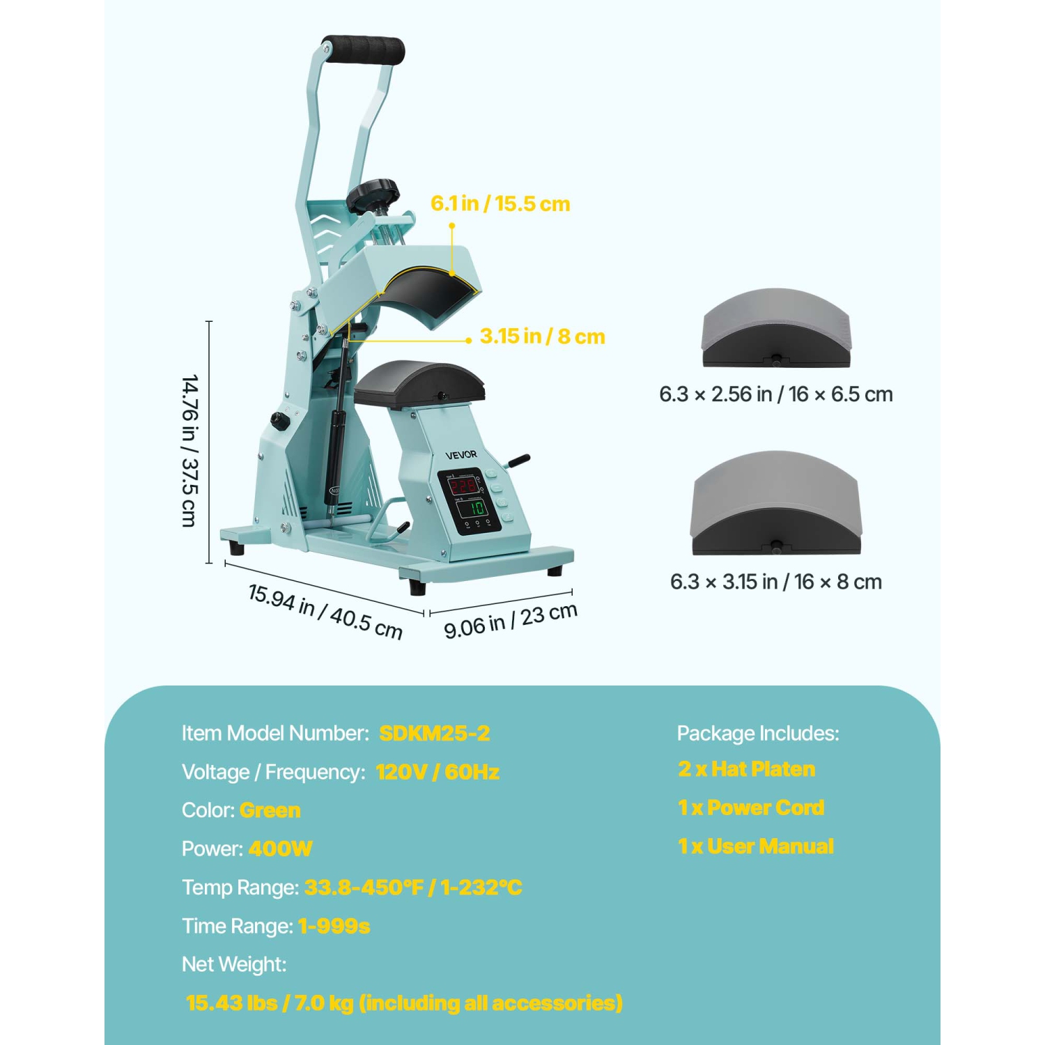 VEVOR Hat Heat Press Machine, with 2pcs Interchangeable Platens, Precise Temperature and Time Control, Hat Press for HTV Iron On and Sublimation