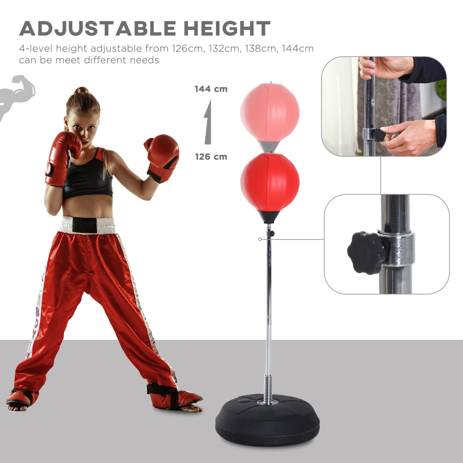 Sac de boxe avec support pour adultes et adolescents de Soozier, sac de perforation autonome à hauteur réglable de 49,6 à 56,7 po, base