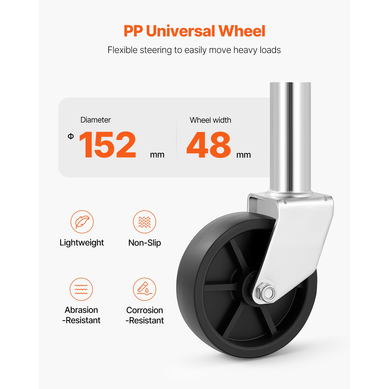 Cric de remorque VEVOR 1000&nbsp;lb avec roue, cric de remorque pivotant robuste avec roue simple en polypropylène et poignée ergonomique, levage de