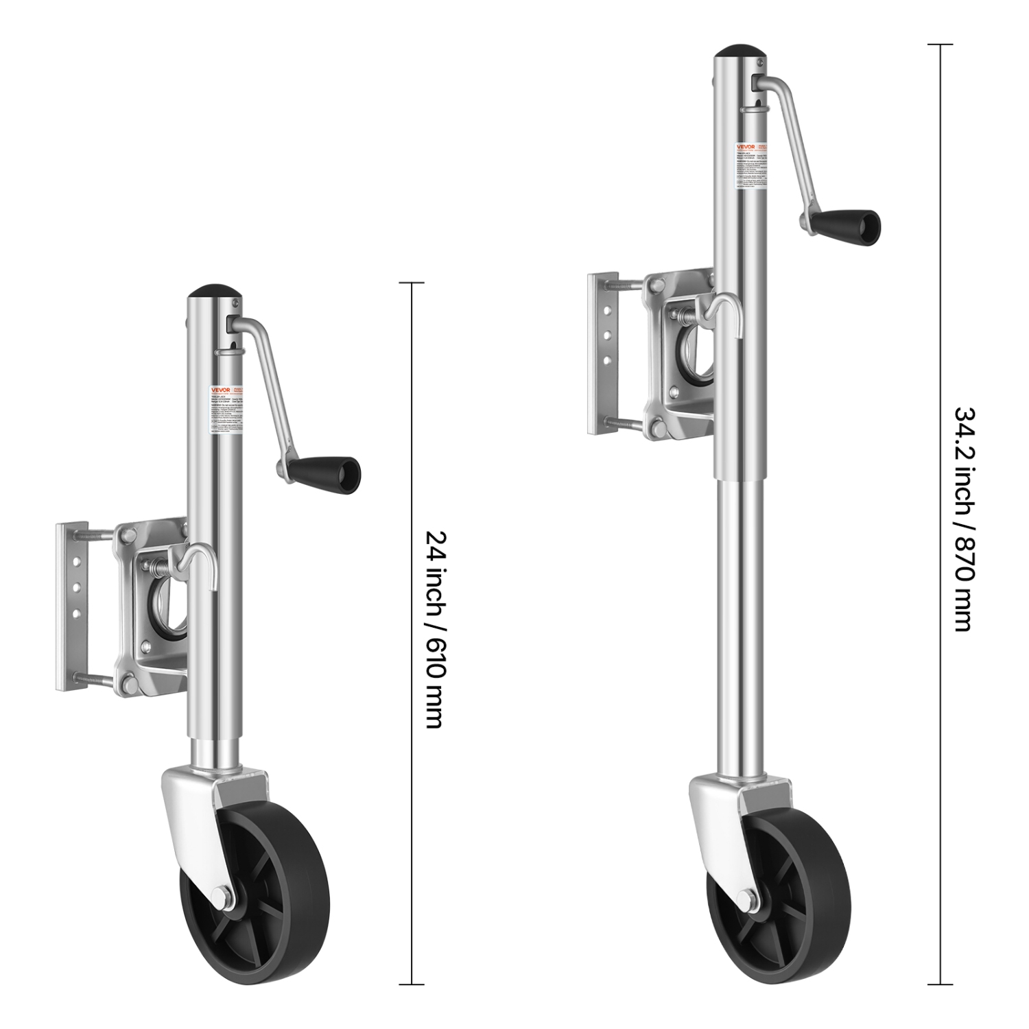 Cric de remorque VEVOR 1000&nbsp;lb avec roue, cric de remorque pivotant robuste avec roue simple en polypropylène et poignée ergonomique, levage de