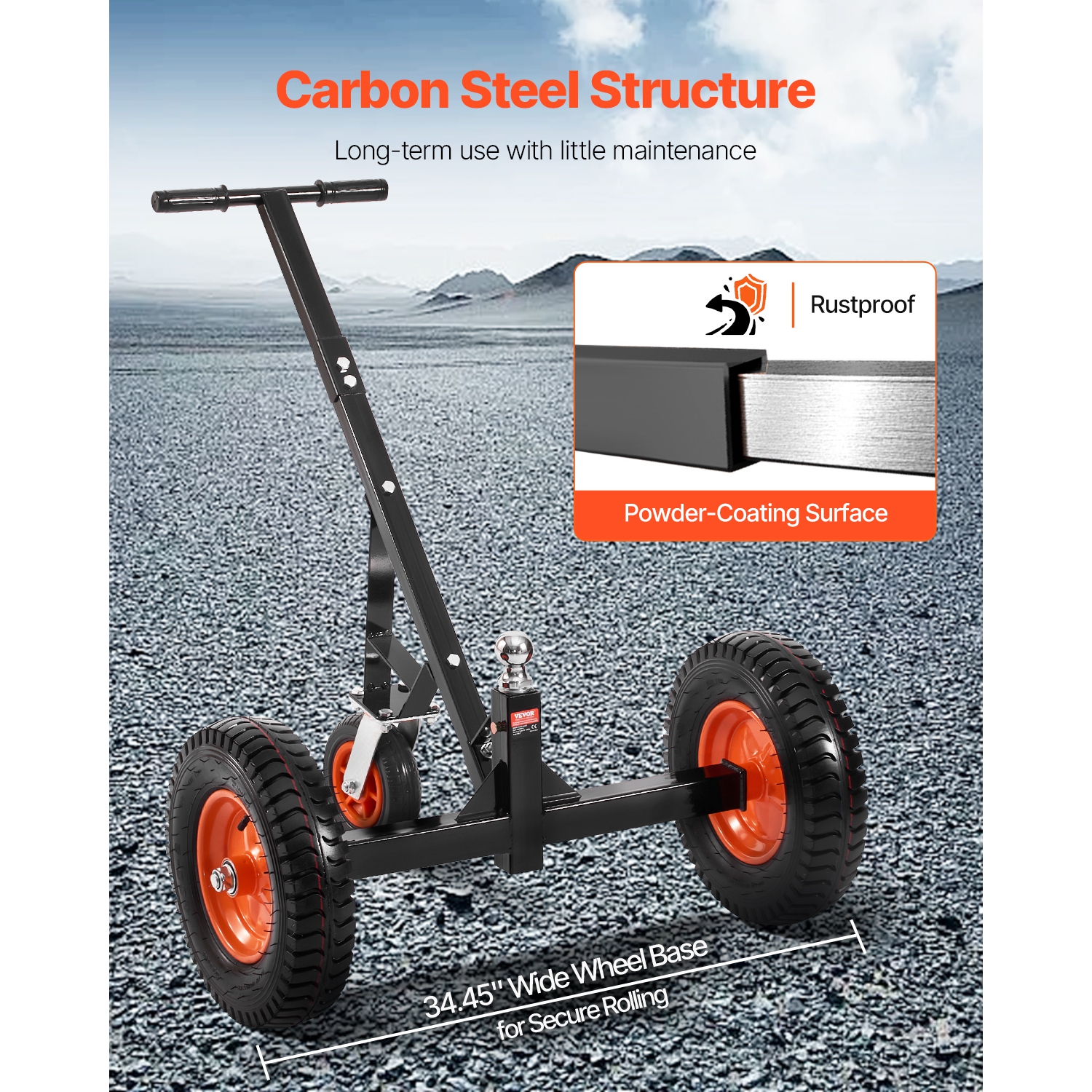 Chariot de remorque en hauteur VEVOR 18 à 22&nbsp;po, capacité de poids au timon 1200&nbsp;lb, outil de remorquage en acier au carbone, balle