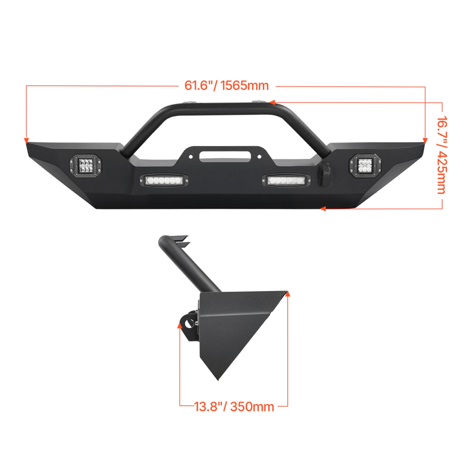 VEVOR Front Bumper Compatible with 2018-2024 Jeep Wrangler JL JLU & Gladiator JT - with 2PCS LED Light Bars, 2PCS LED Work Lights, Winch Plate &
