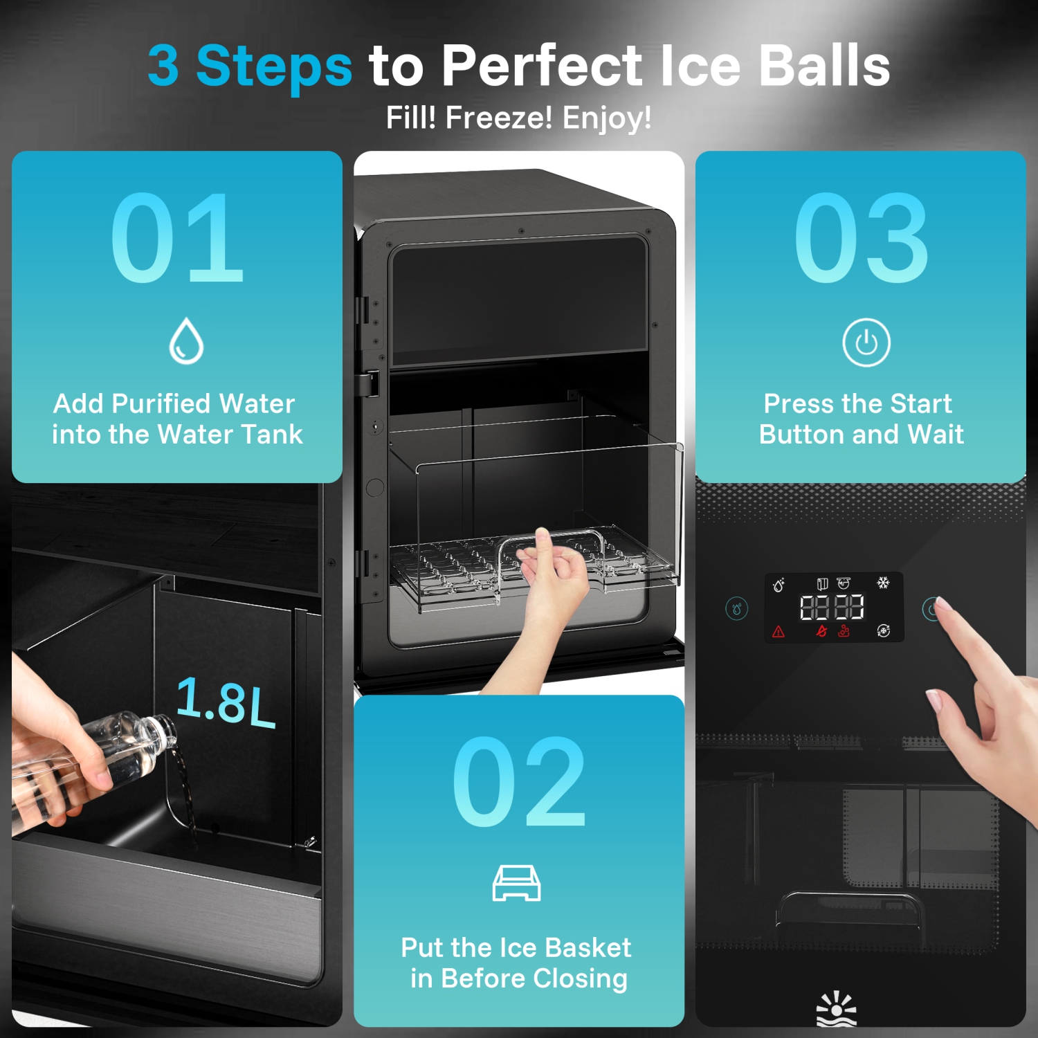 Etust Ice Ball Maker Machine with Ice Scoop & Self-Cleaning - 188 Pcs/24h, 1.97 Inch Ice Spheres, Black