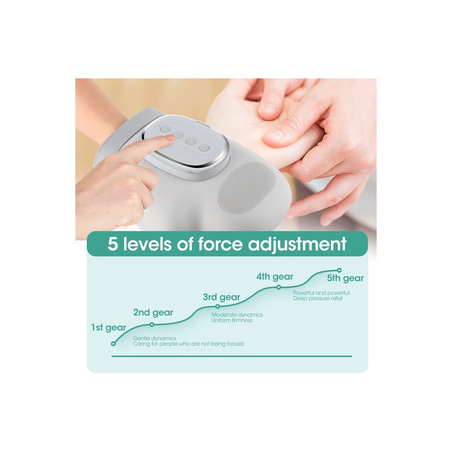 Gants de massage sans fil pour les mains avec chaleur et compression, 5 intensités, 3 niveaux de chaleur, 3 modes pour les doigts et le tunnel carpien